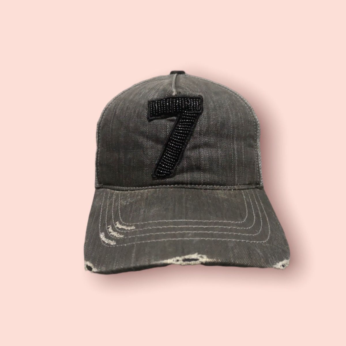 Japanese Brand No. 7 DISTRESSED DENIM TRUCKER LEATHER STRAPBACK Size ONE SIZE - 2 Thumbnail