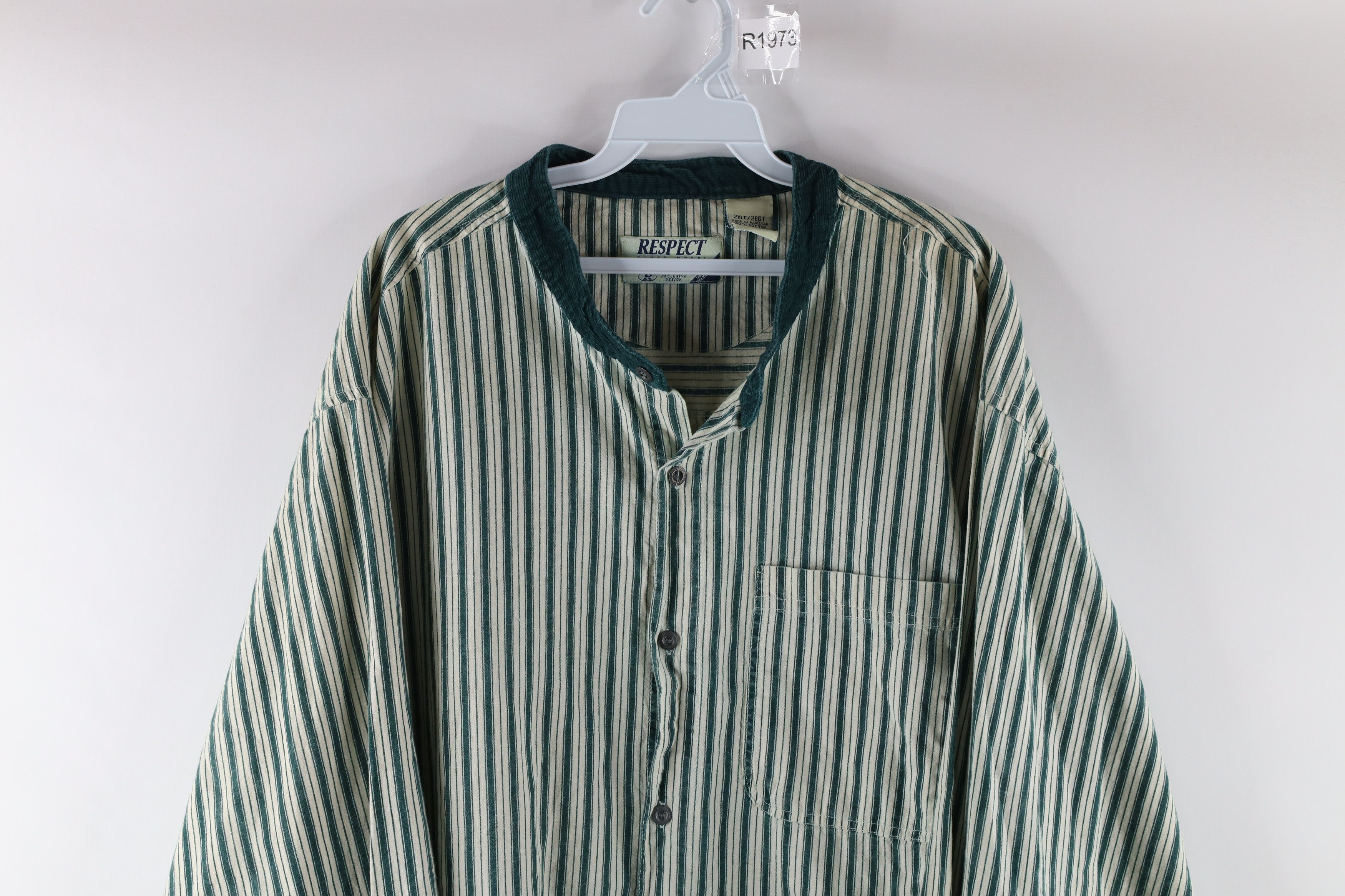 Vintage Vintage 90s Streetwear Corduroy Banded Collar Button Shirt Size US XXL / EU 58 / 5 - 2 Preview