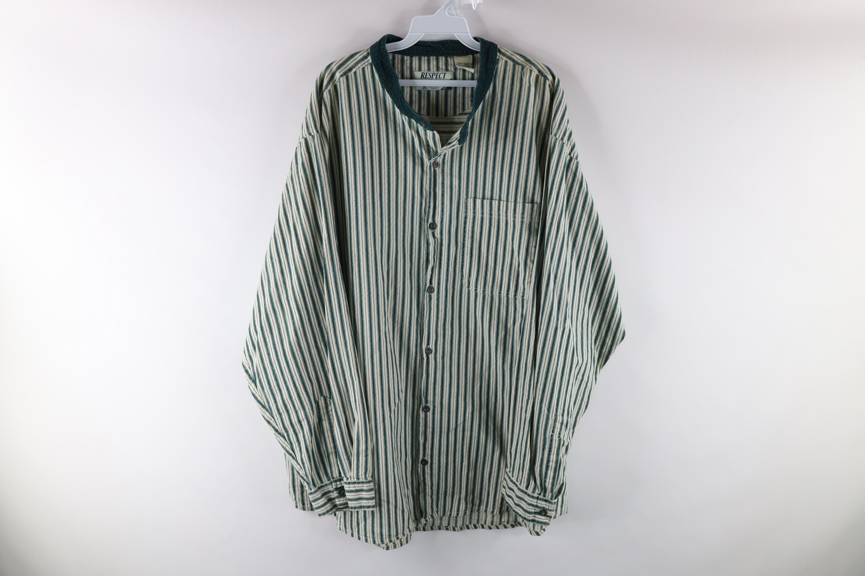 Vintage Vintage 90s Streetwear Corduroy Banded Collar Button Shirt Size US XXL / EU 58 / 5 - 1 Preview
