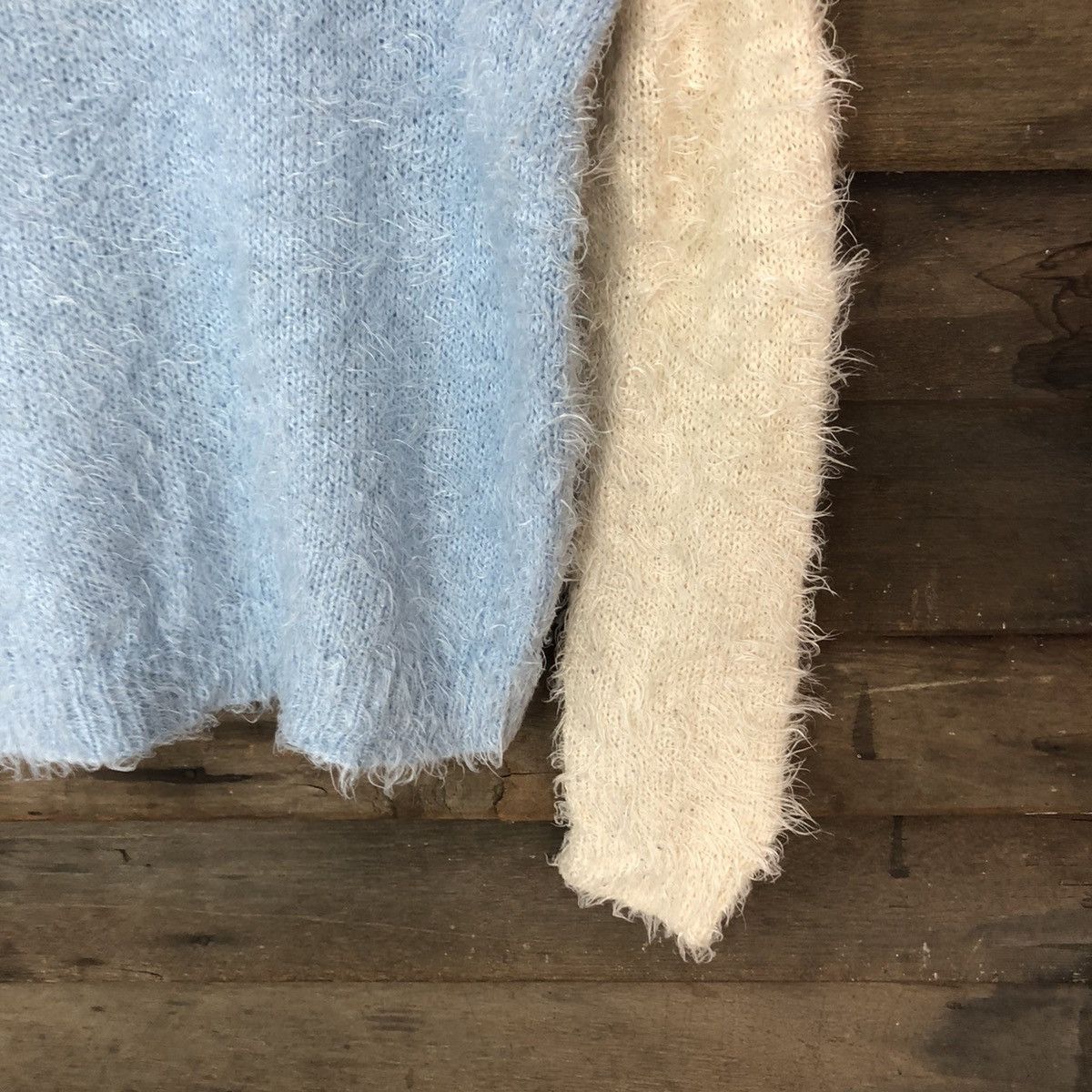Homespun Knitwear × Japanese Brand × Vintage Sorridere White/Blue Shag Shaggy Fur Mohair Knitwear #7025 Size M / US 6-8 / IT 42-44 - 5 Thumbnail