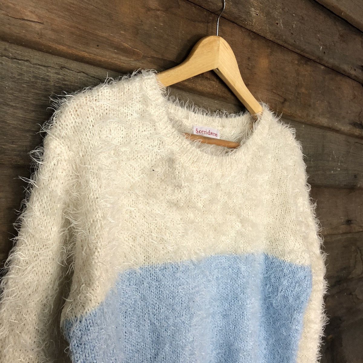 Homespun Knitwear × Japanese Brand × Vintage Sorridere White/Blue Shag Shaggy Fur Mohair Knitwear #7025 Size M / US 6-8 / IT 42-44 - 6 Thumbnail