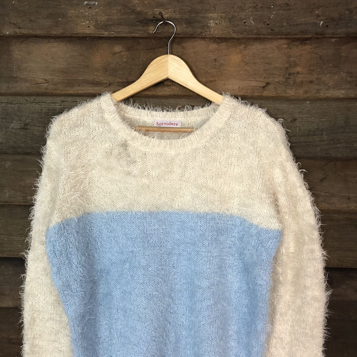 Homespun Knitwear × Japanese Brand × Vintage Sorridere White/Blue Shag Shaggy Fur Mohair Knitwear #7025 Size M / US 6-8 / IT 42-44 - 2 Thumbnail