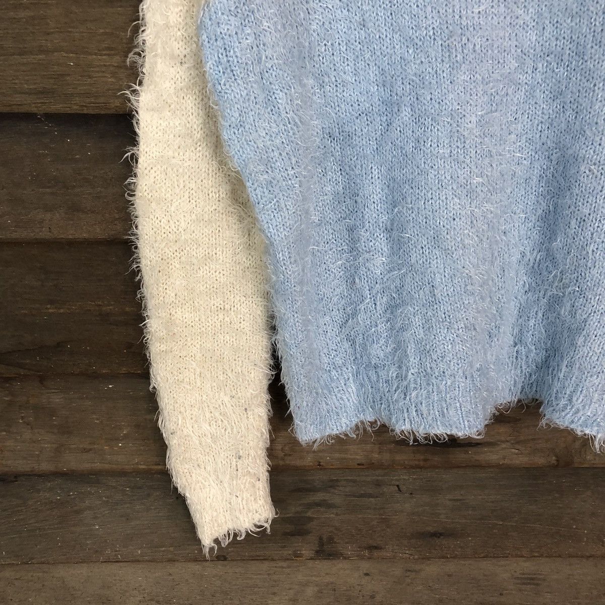 Homespun Knitwear × Japanese Brand × Vintage Sorridere White/Blue Shag Shaggy Fur Mohair Knitwear #7025 Size M / US 6-8 / IT 42-44 - 4 Thumbnail