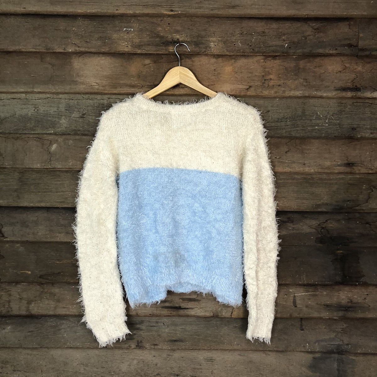 Homespun Knitwear × Japanese Brand × Vintage Sorridere White/Blue Shag Shaggy Fur Mohair Knitwear #7025 Size M / US 6-8 / IT 42-44 - 9 Thumbnail