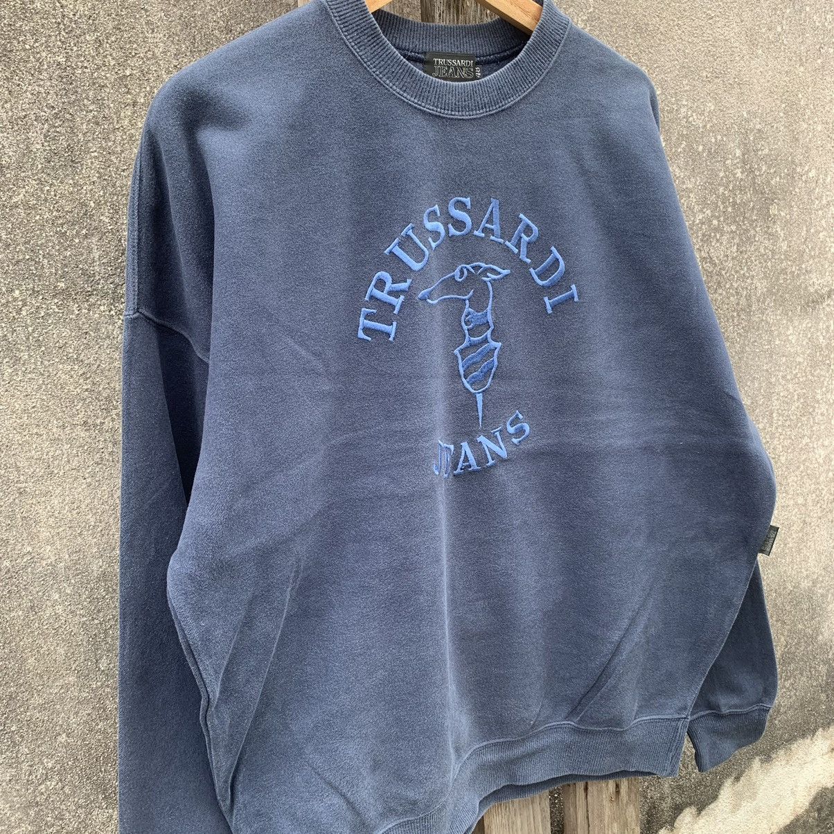 Designer × Trussardi × Vintage 1990’s Vintage Trussardi BigLogo Sweater Faded Baggy Pullove Size US XL / EU 56 / 4 - 2 Thumbnail
