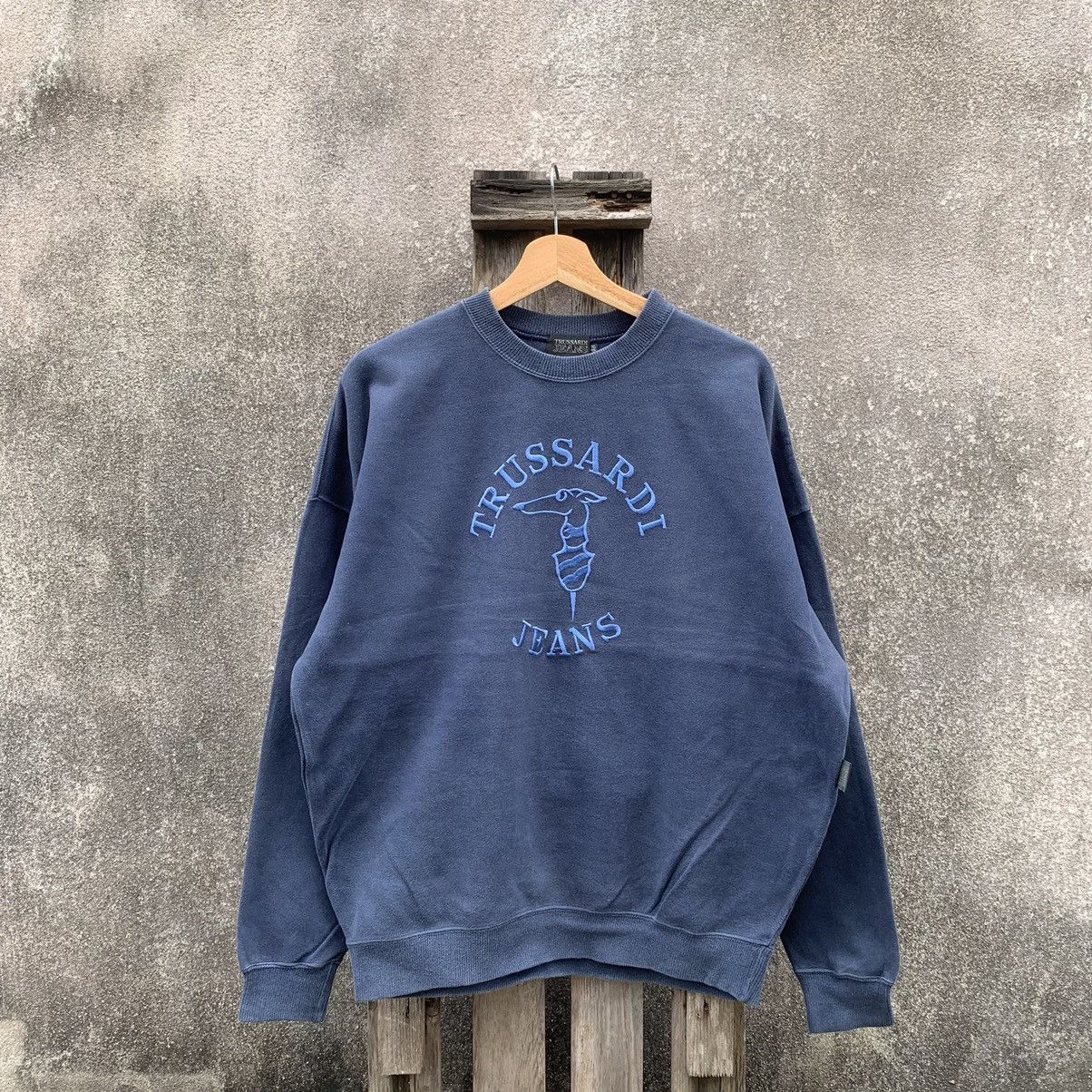 Designer × Trussardi × Vintage 1990’s Vintage Trussardi BigLogo Sweater Faded Baggy Pullove Size US XL / EU 56 / 4 - 1 Thumbnail