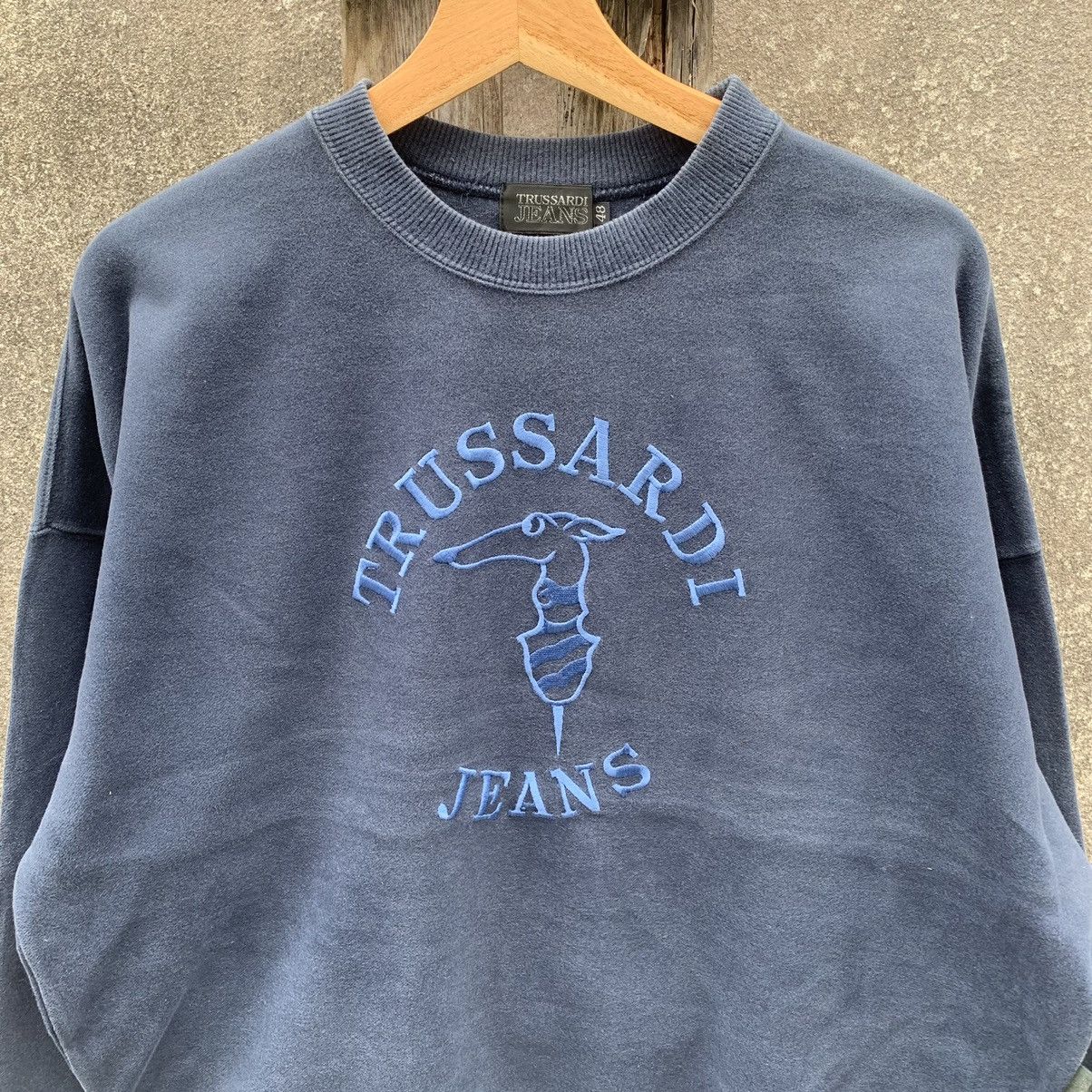 Designer × Trussardi × Vintage 1990’s Vintage Trussardi BigLogo Sweater Faded Baggy Pullove Size US XL / EU 56 / 4 - 3 Thumbnail