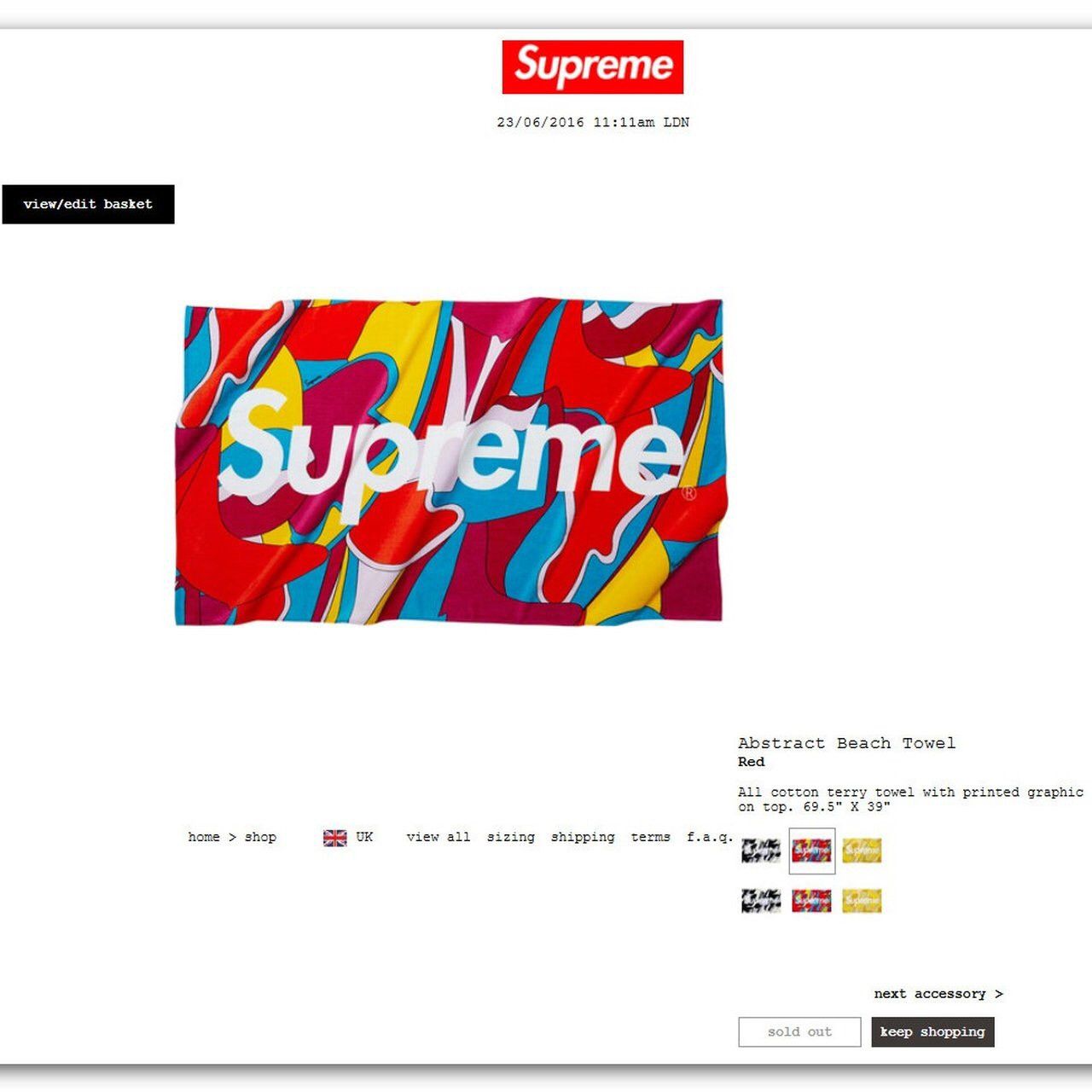 Supreme Abstract Beach Towel Red Size ONE SIZE - 1 Thumbnail