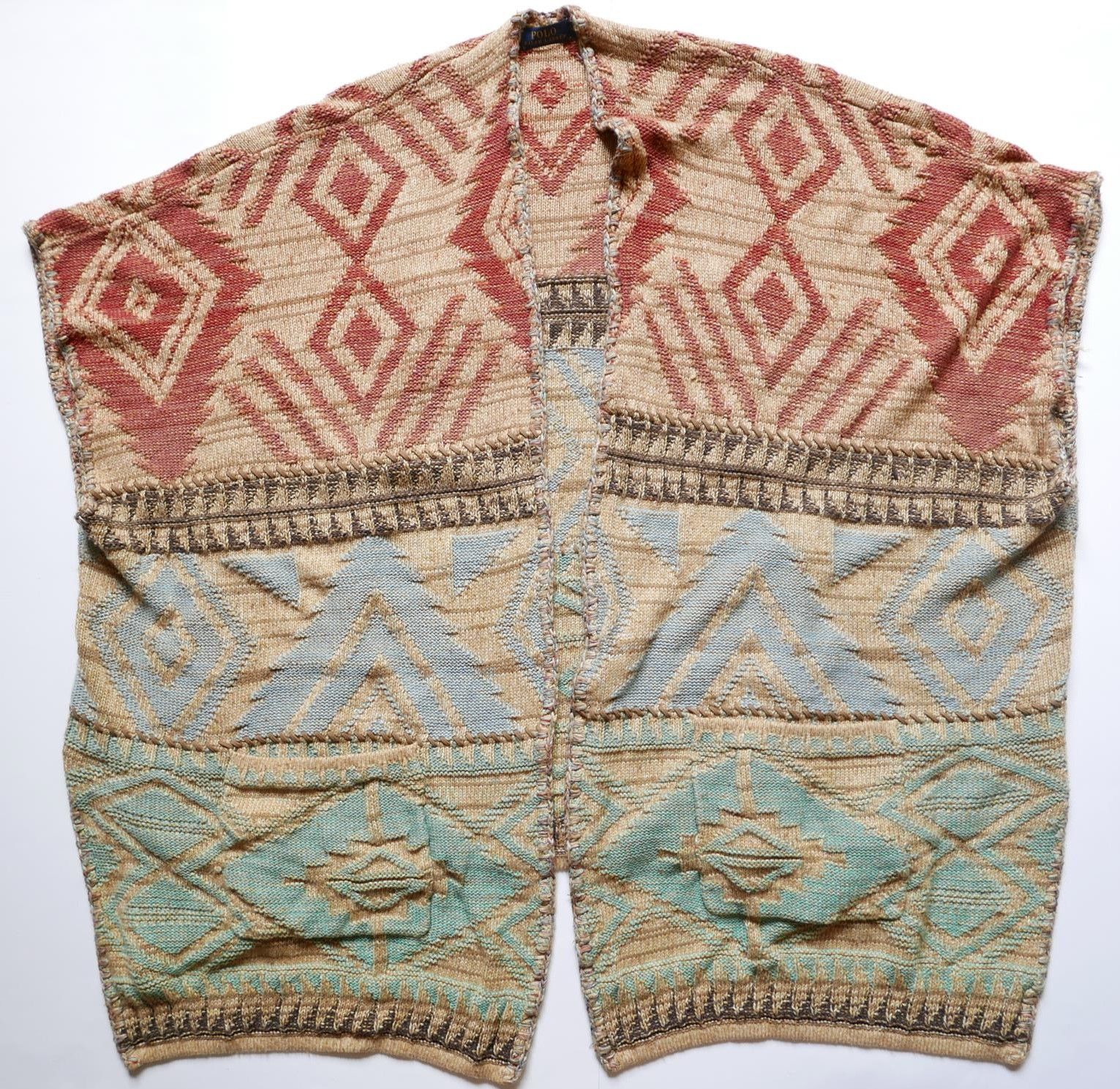 Polo Ralph Lauren Poncho Cape Coat Sweater Aztec Indian M/L
