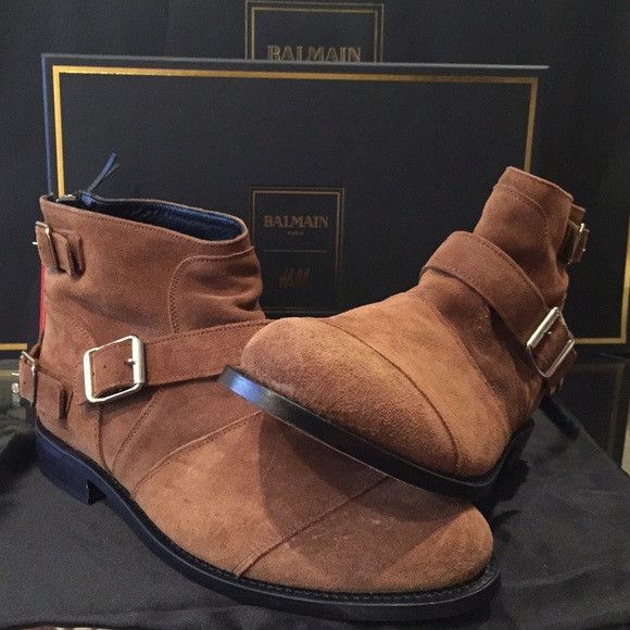 Balmain Balmain x H&M Brown Suede Buckle Ankle Boots | Grailed
