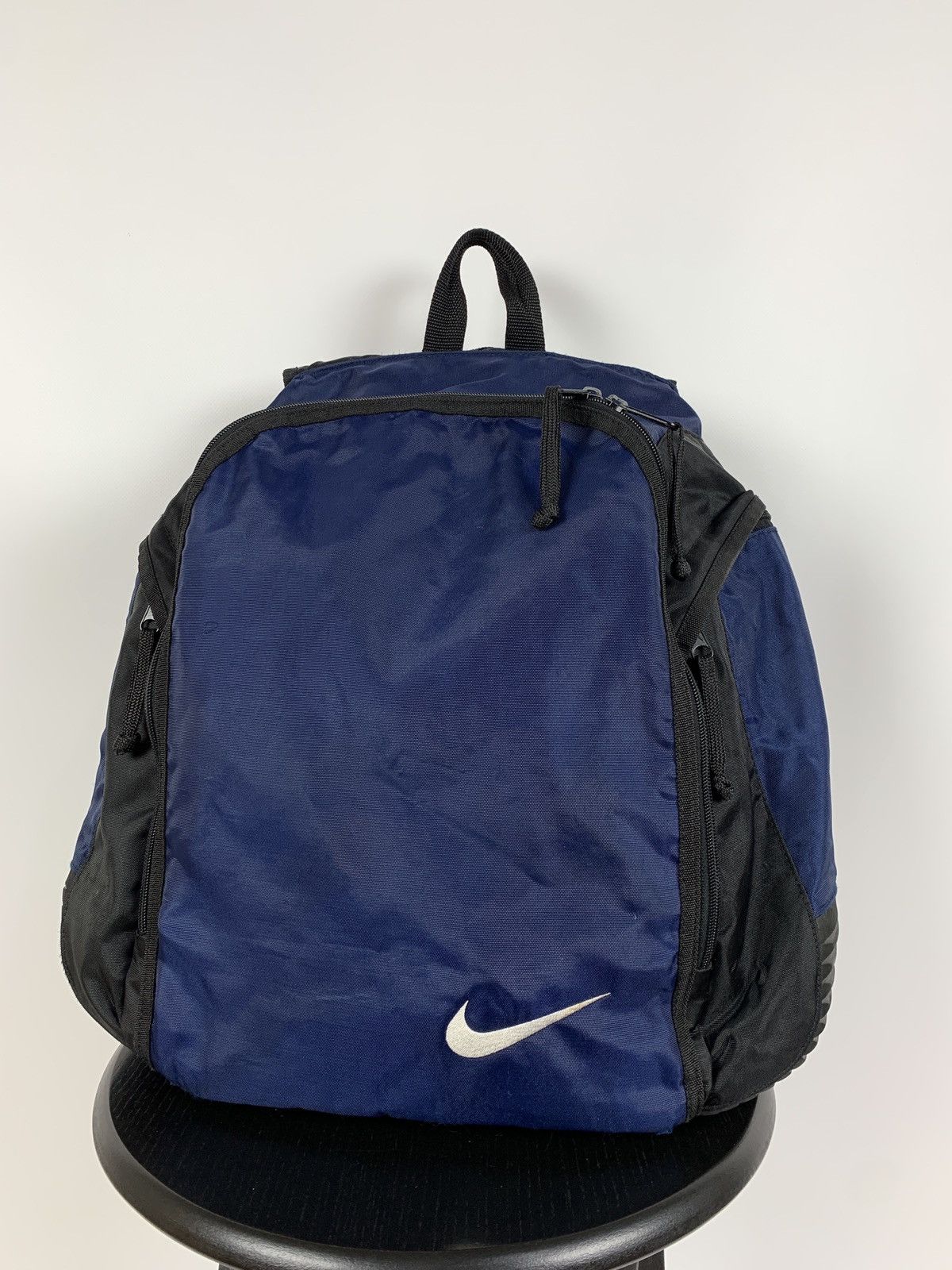 Nike 90s Vintage Nike Swoosh Nylon Black/Blue Backpack Bag Size ONE SIZE - 3 Thumbnail
