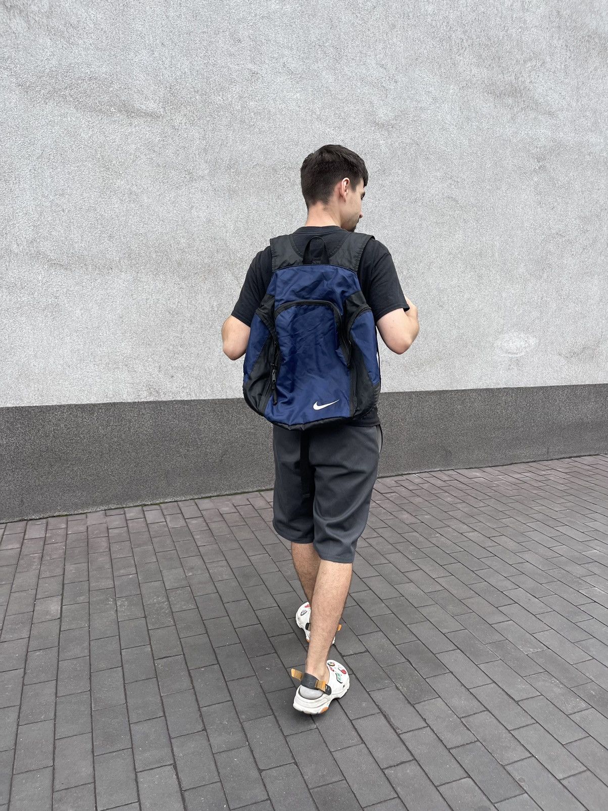 Nike 90s Vintage Nike Swoosh Nylon Black/Blue Backpack Bag Size ONE SIZE - 1 Thumbnail