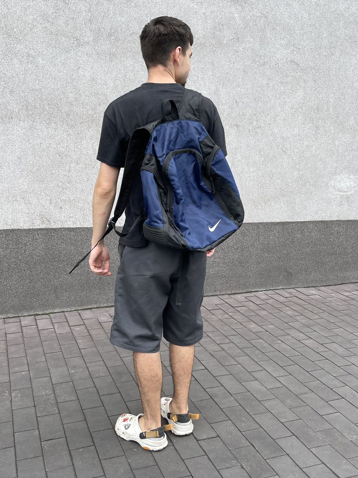 Nike 90s Vintage Nike Swoosh Nylon Black/Blue Backpack Bag Size ONE SIZE - 2 Thumbnail