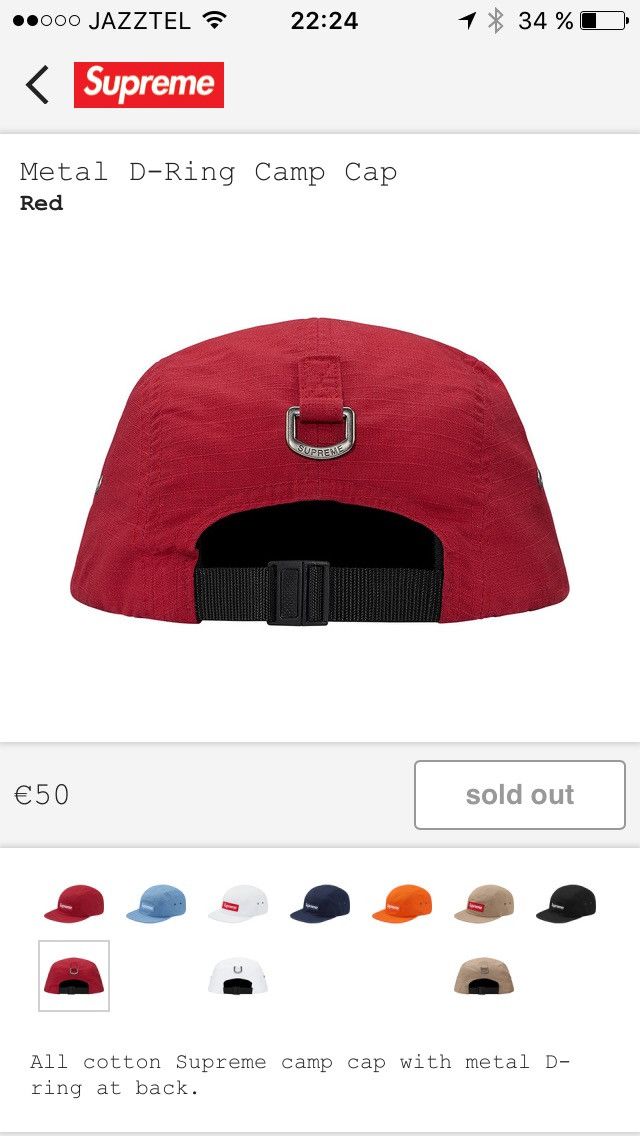 Supreme Metal d ring camp cap red Grailed