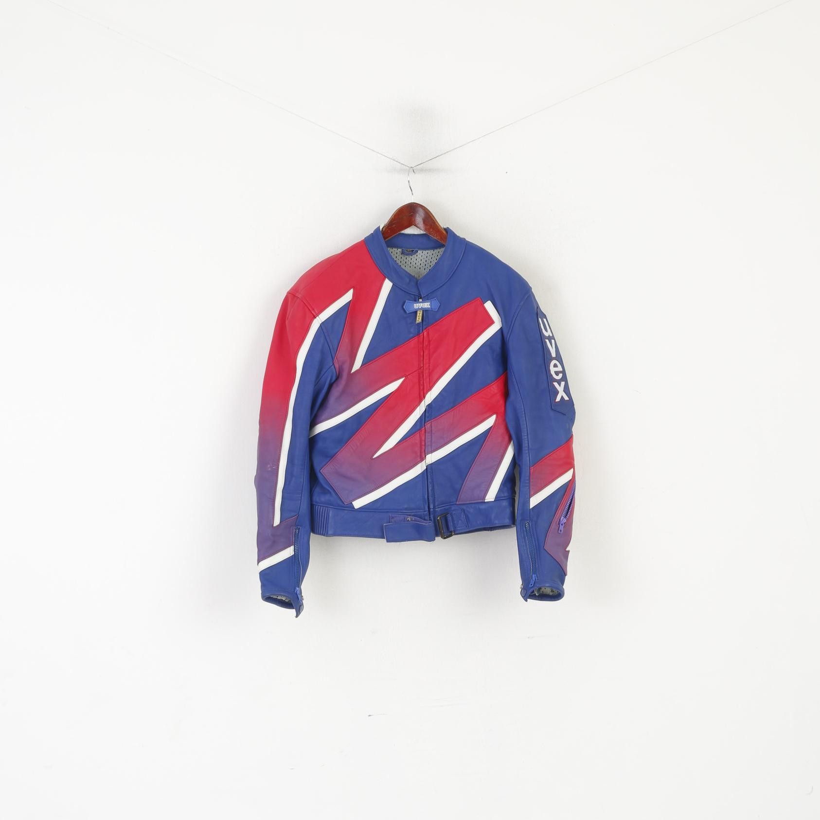 Vintage Uvex Men 52 M Jacket Blue Red Leather Vtg Motorcycle 3216 Size US M / EU 48-50 / 2 - 1 Thumbnail