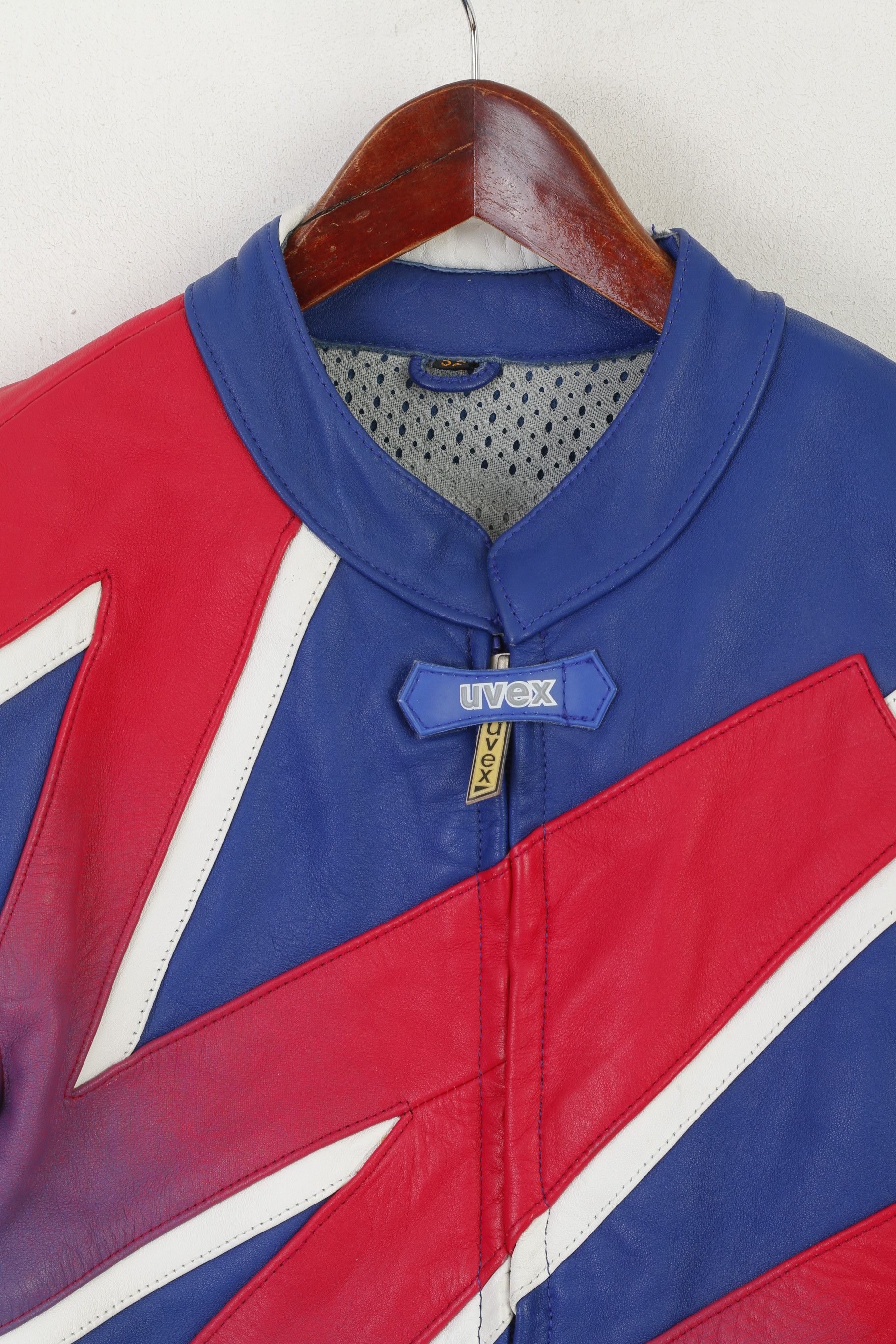 Vintage Uvex Men 52 M Jacket Blue Red Leather Vtg Motorcycle 3216 Size US M / EU 48-50 / 2 - 2 Thumbnail
