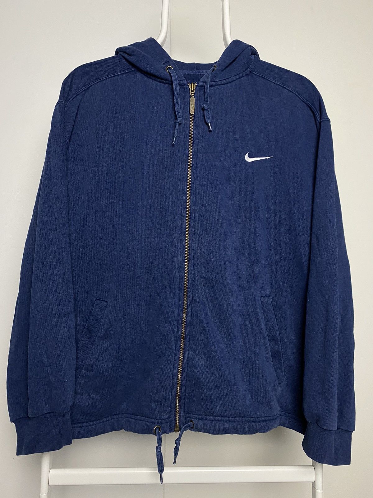 Nike × Vintage 90s Nike vintage navy zip hoodie small swoosh Size US S / EU 44-46 / 1 - 1 Thumbnail