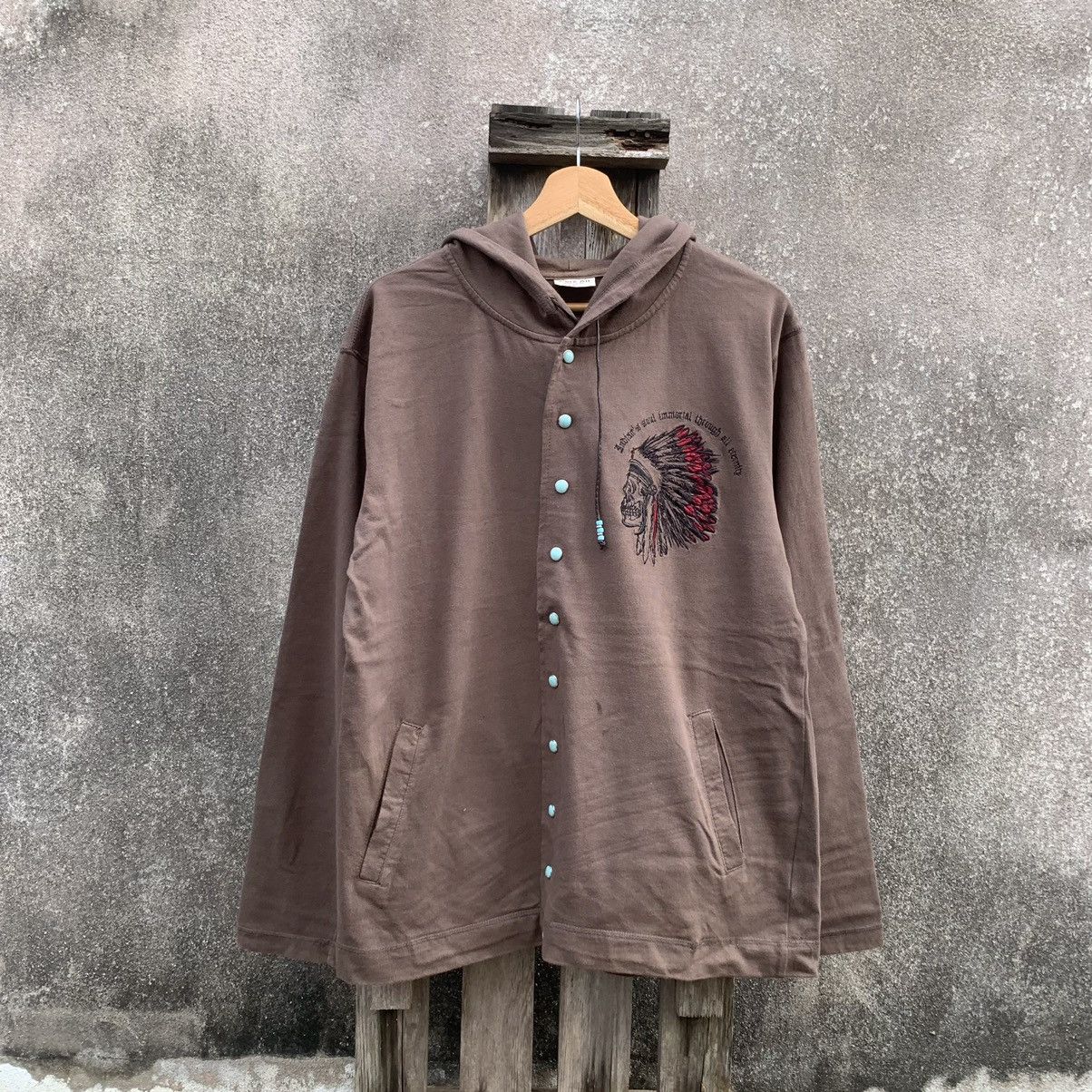 Japanese Brand × Vintage Japanese Vintage Red Indian Hoodie Faded Sweater Jacket Size US M / EU 48-50 / 2 - 1 Thumbnail
