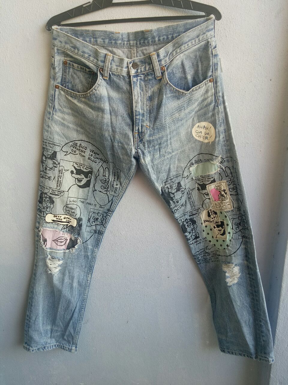 Distressed Patchwork Sweat Bloods Denim Size 32