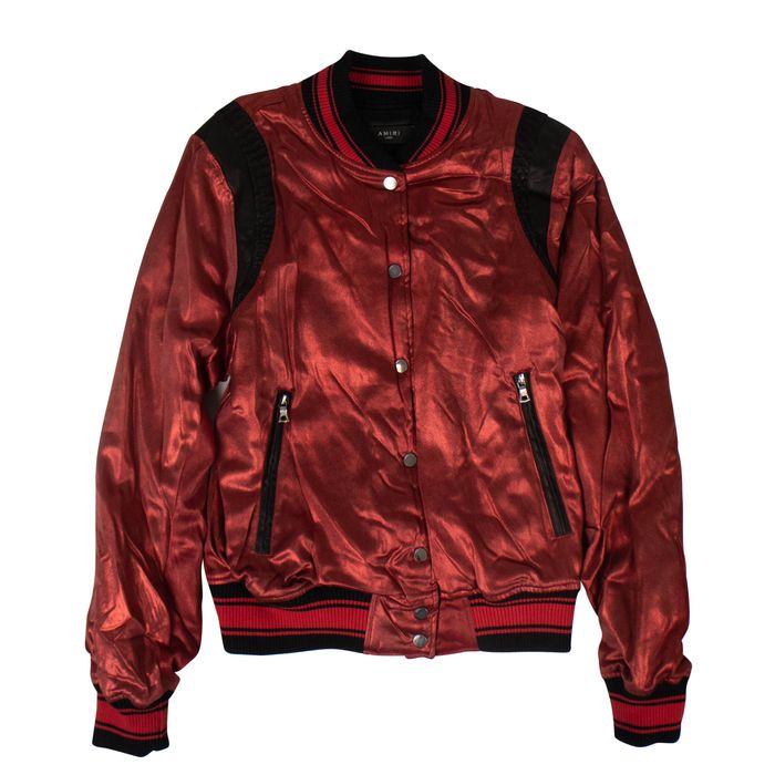 Amiri Nwt Amiri Red Silk Metallic Varsity Jacket Size L $3500 