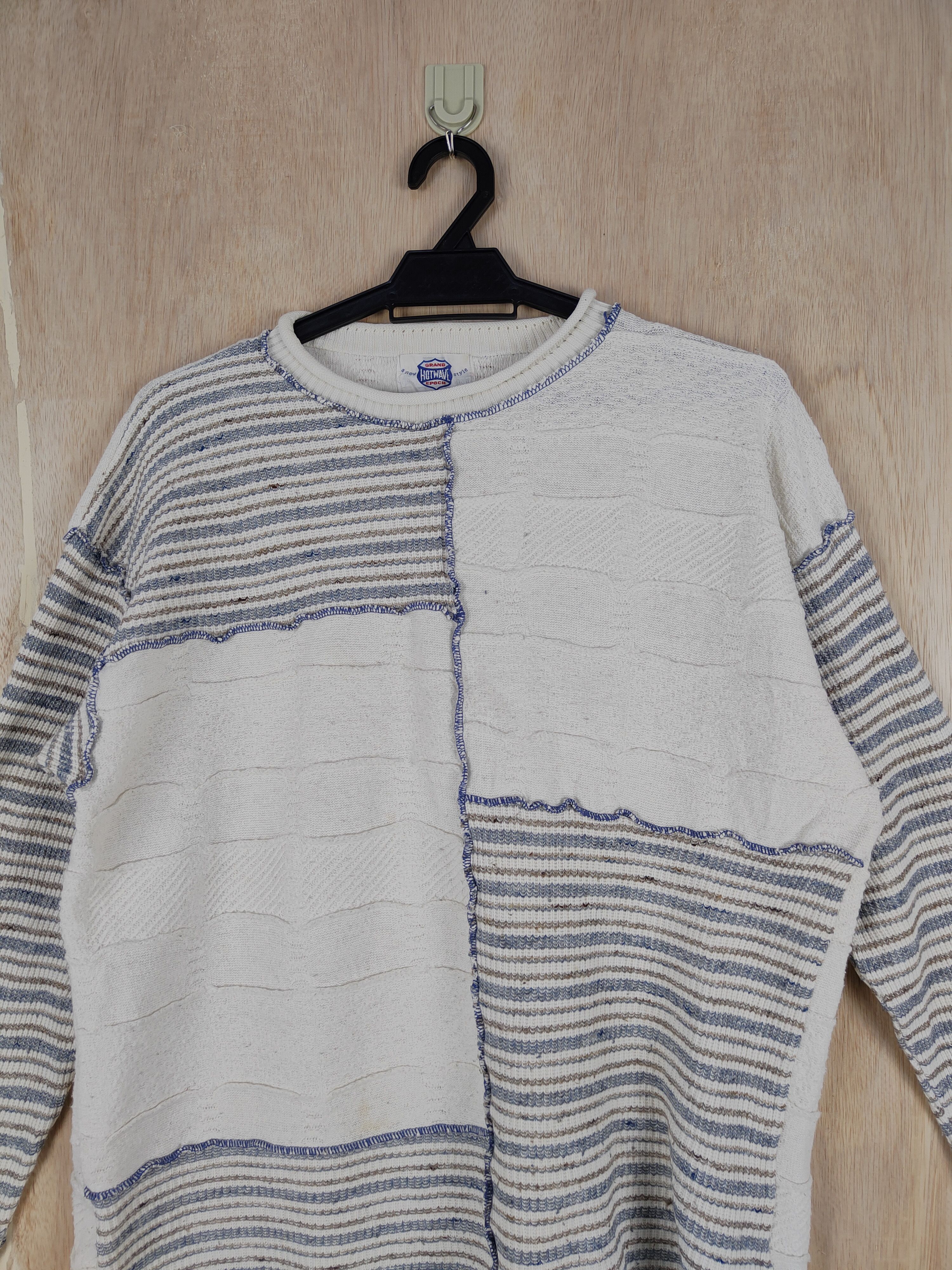 Japanese Brand Hotwave (Grand Epoch) White patchwork Knitwear #S302 Size US L / EU 52-54 / 3 - 2 Thumbnail
