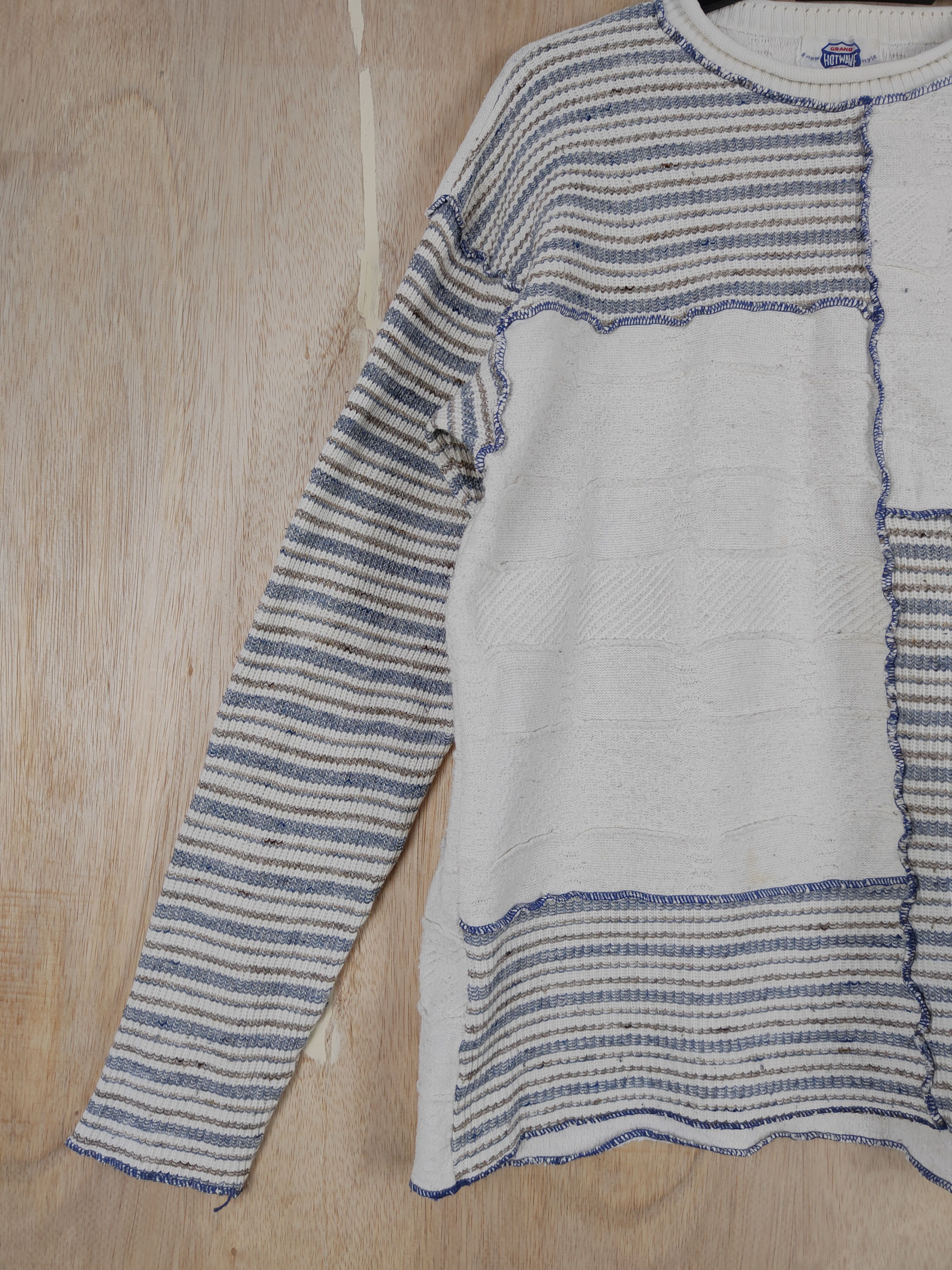 Japanese Brand Hotwave (Grand Epoch) White patchwork Knitwear #S302 Size US L / EU 52-54 / 3 - 3 Thumbnail