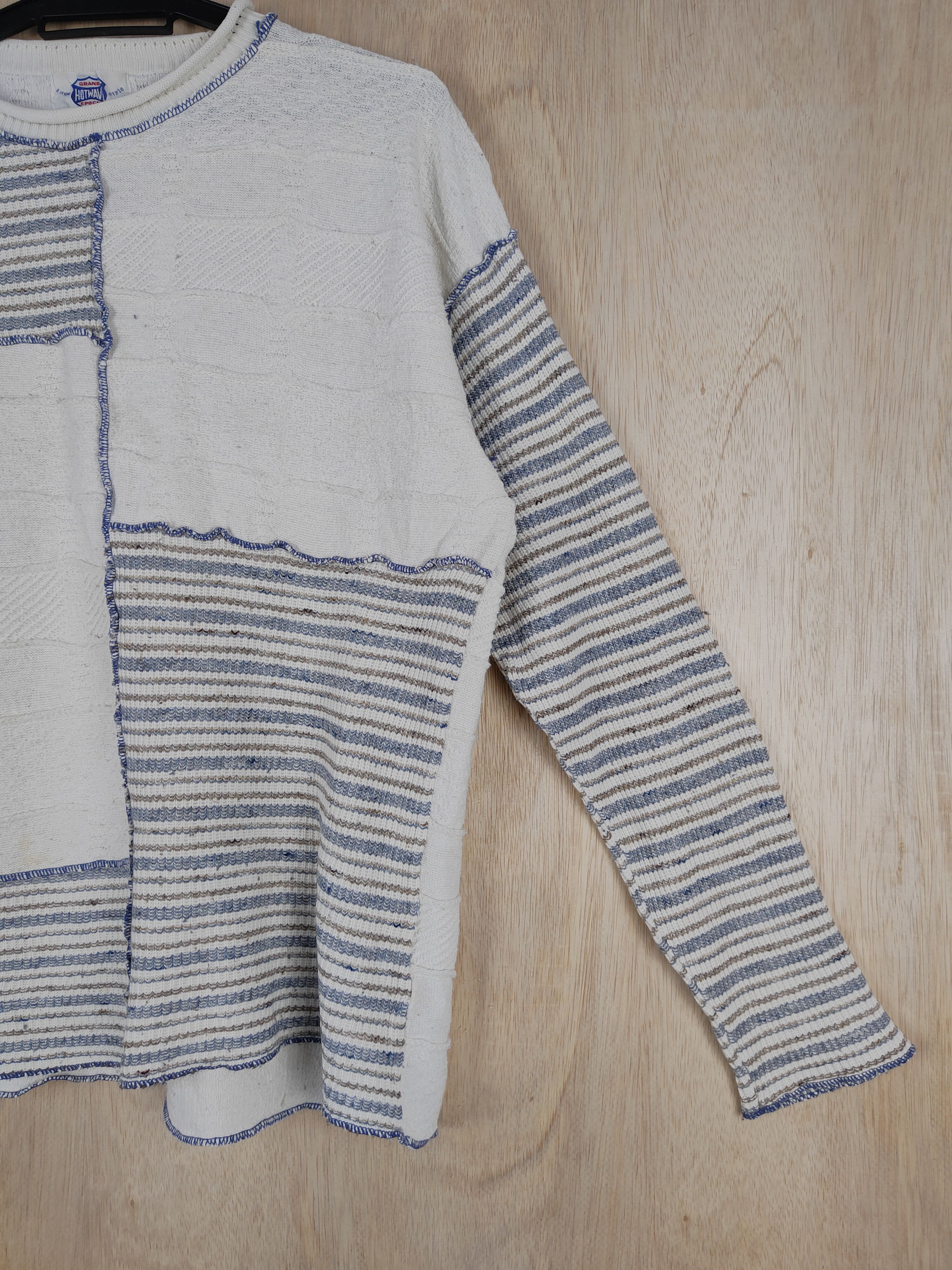 Japanese Brand Hotwave (Grand Epoch) White patchwork Knitwear #S302 Size US L / EU 52-54 / 3 - 4 Thumbnail