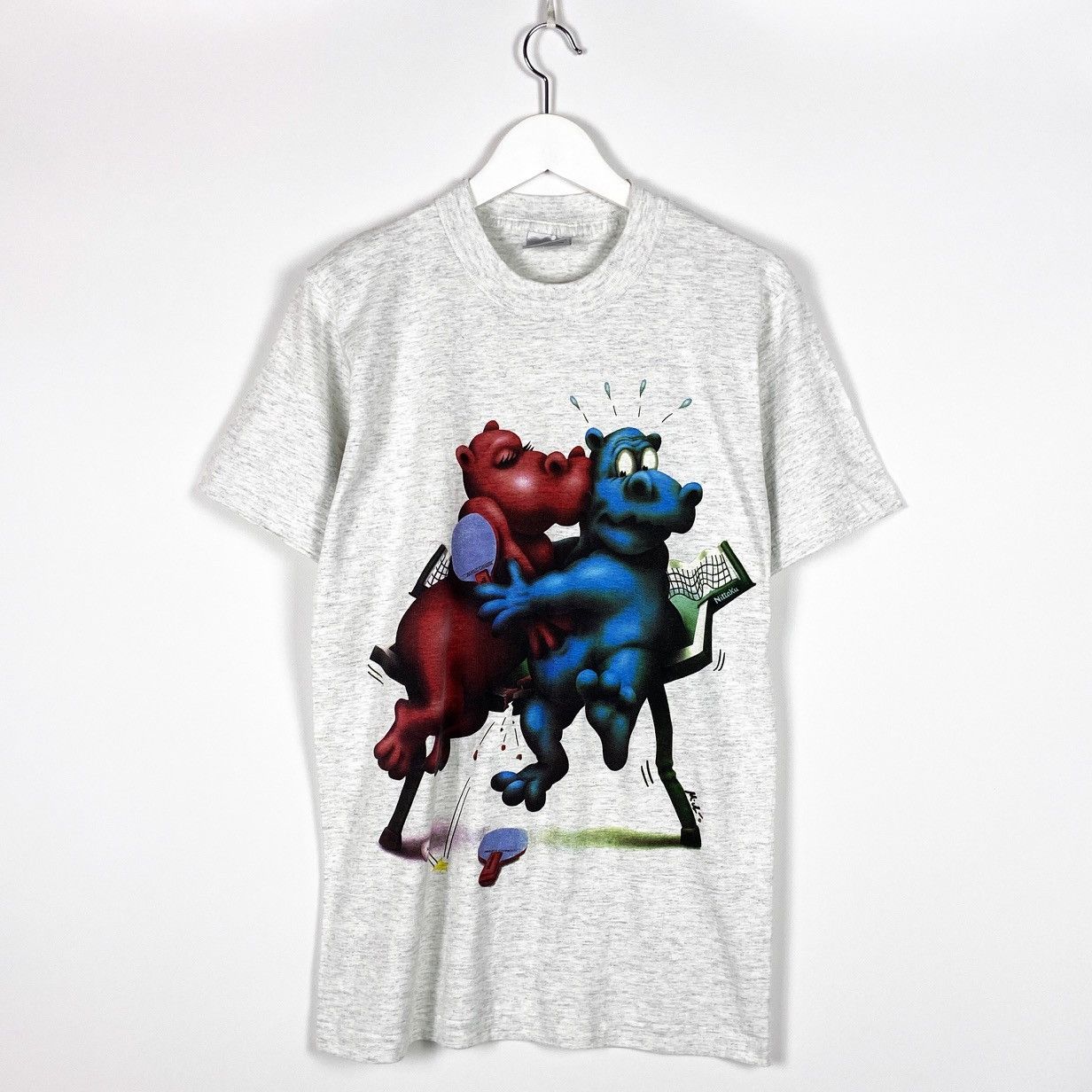 Vintage Vintage 90s Oneita Nittaku Hippo Humor ping pong tee Japan Size US M / EU 48-50 / 2 - 1 Thumbnail