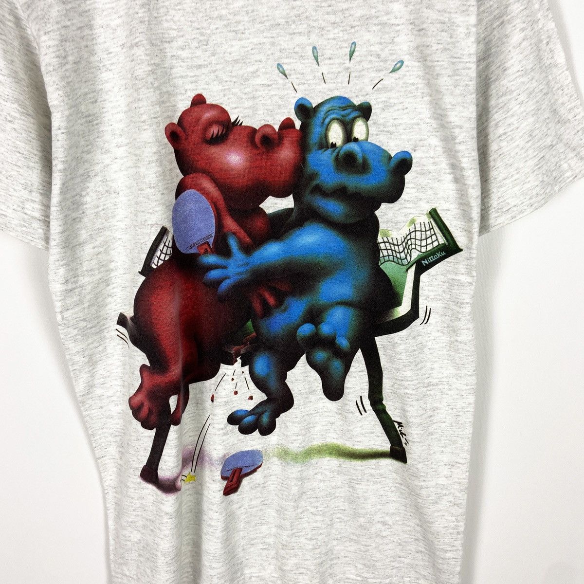 Vintage Vintage 90s Oneita Nittaku Hippo Humor ping pong tee Japan Size US M / EU 48-50 / 2 - 3 Thumbnail