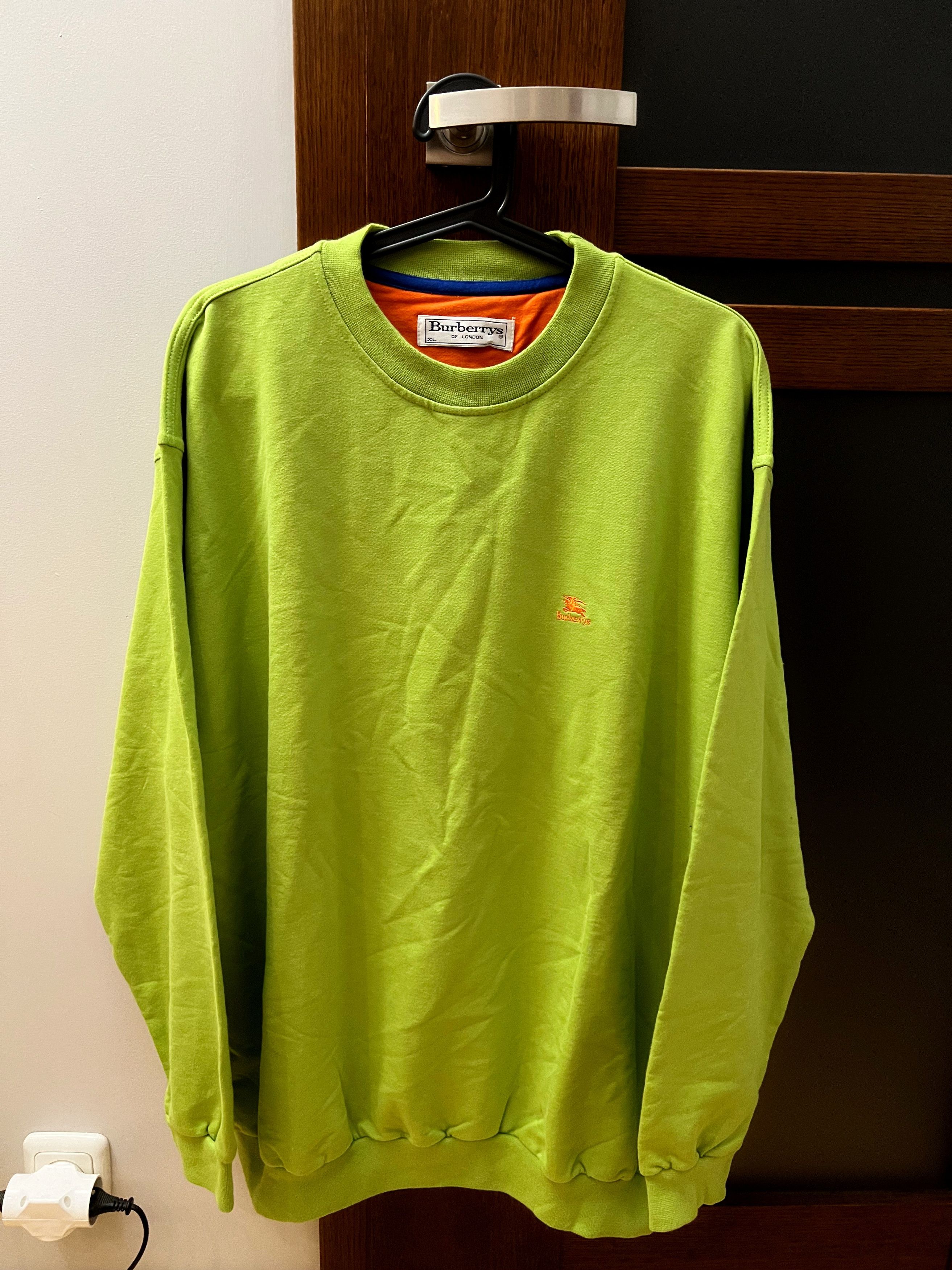 Vintage 90s Burberry Green Lime Crewneck Spellout Logo XL
