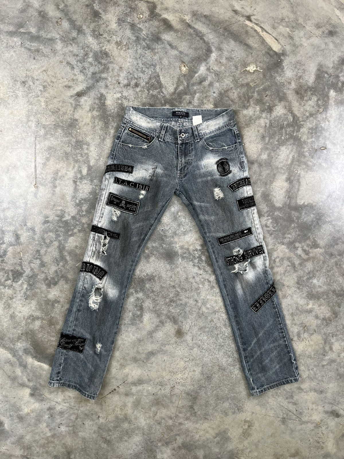 image of In The Attic Patched + Distress Black / Grey Denim Jeans, Men's (Size 32)