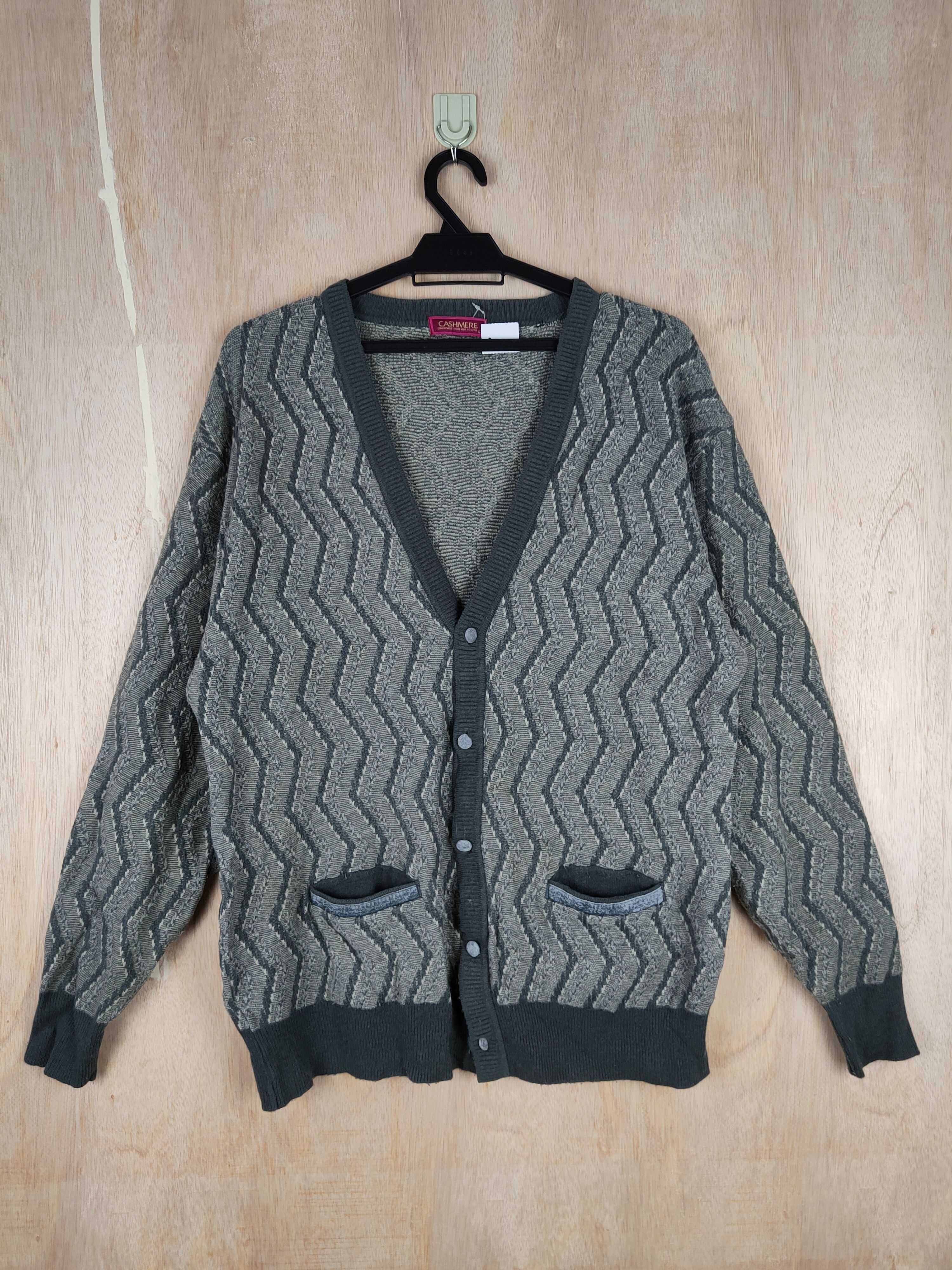 image of Patterned Cardigans x Vintage Cashmere Gray Art Cardigan Knitwear 4285 in Grey, Men's (Size Large)