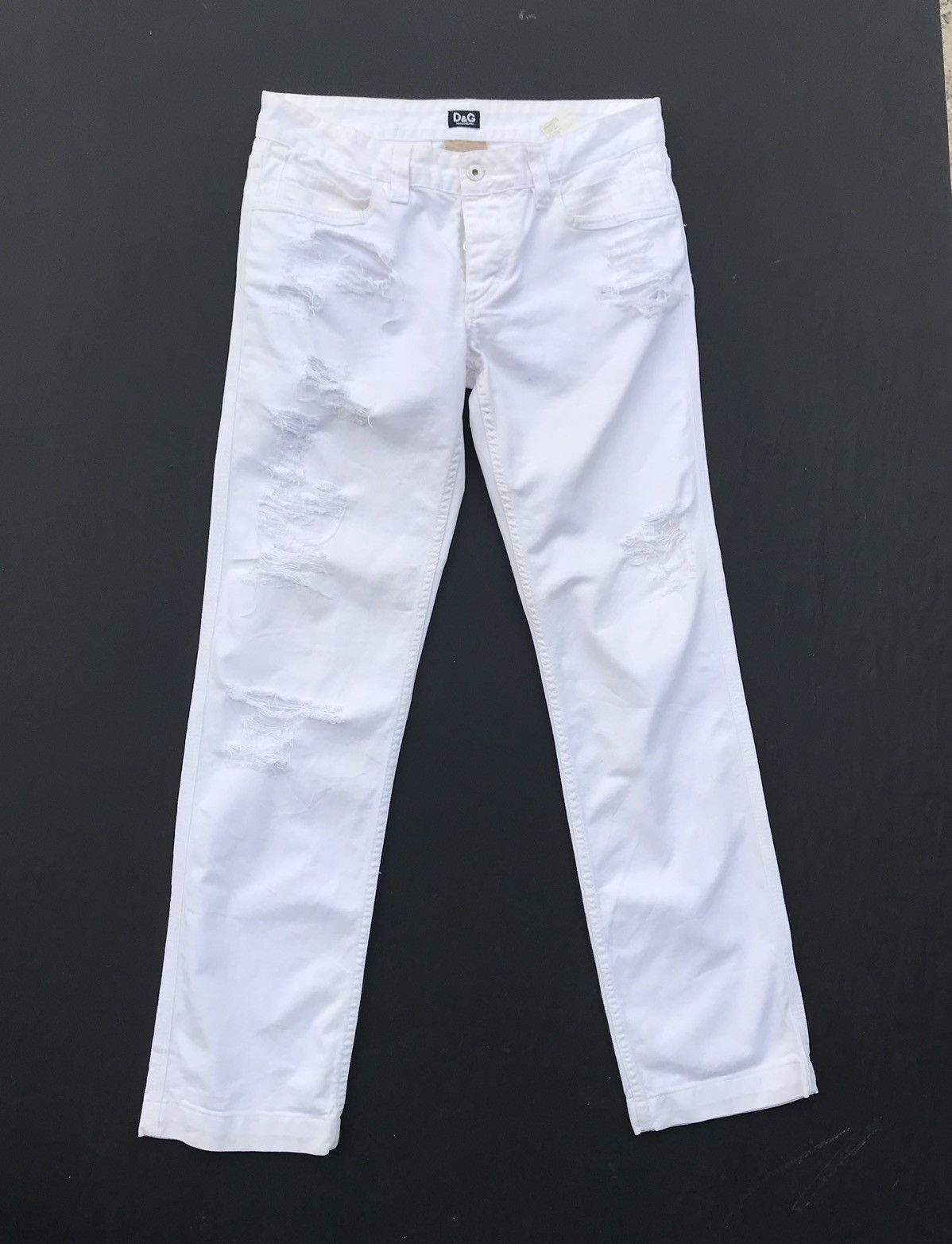 Dolce & Gabbana White Distressed Denim Pants