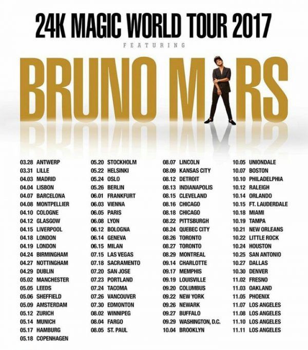 Band Tees × Star Of Hollywood Bruno Mars 24k Magic World Tour 2017 tee White Small Size US XXS / EU 40 - 3 Thumbnail