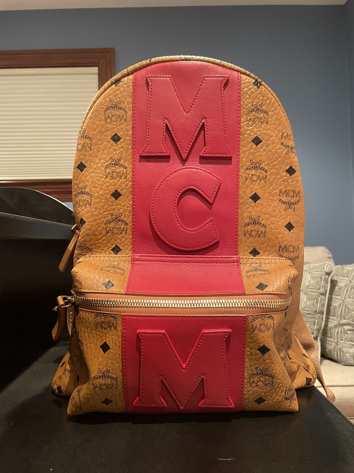 MCM MCM Stark Stripe Visetos Cognac Red Brown Coated BackPack