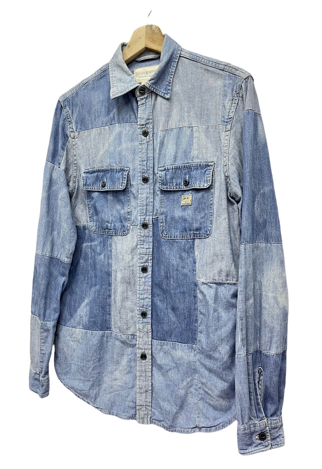 Denim & Supply Ralph Lauren 🔥Vintage RALPH LAUREN Acid Wash Patchwork Shirt Size US S / EU 44-46 / 1 - 2 Thumbnail