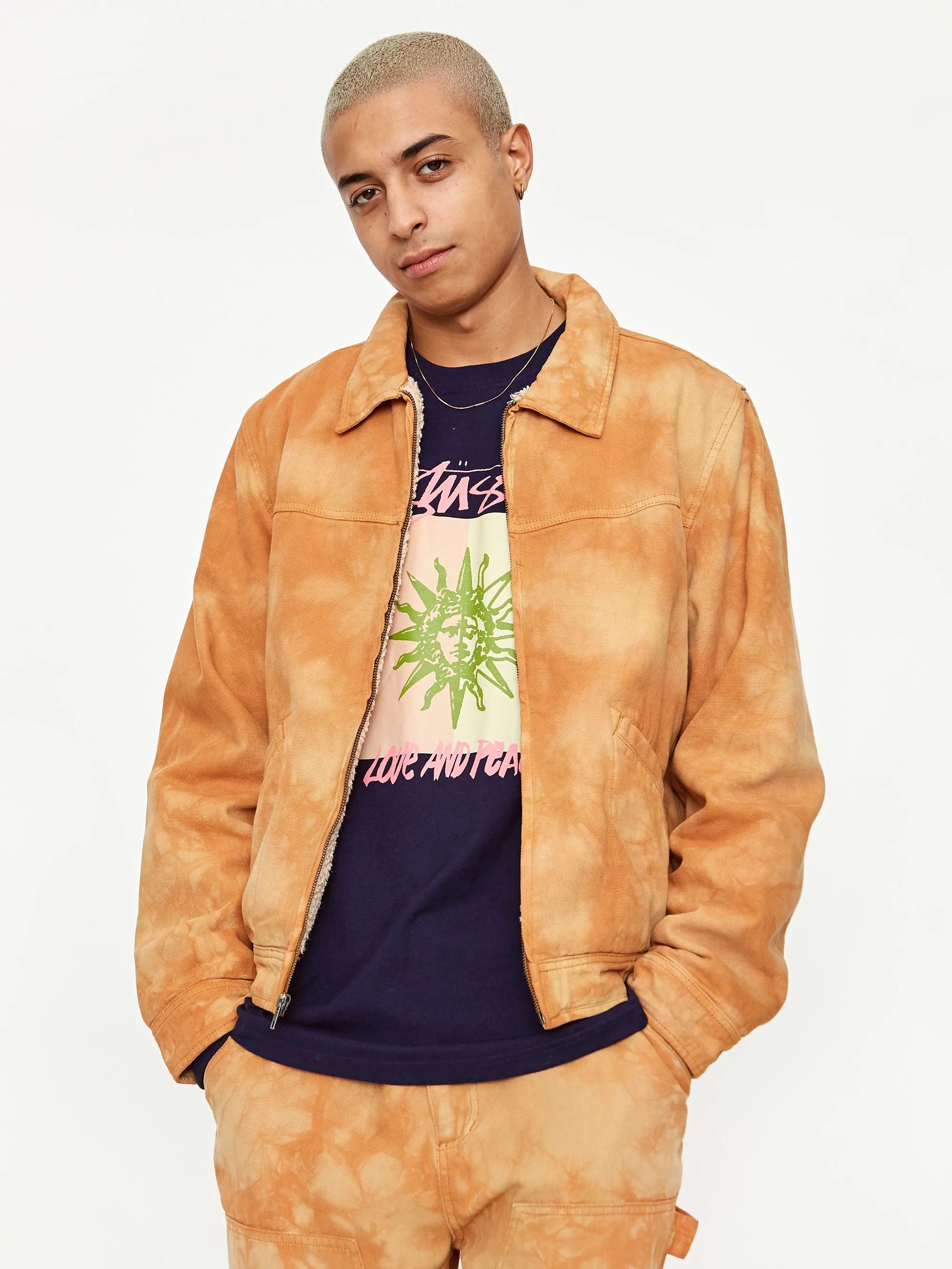 Stussy shearling discount dyed trucker jacket