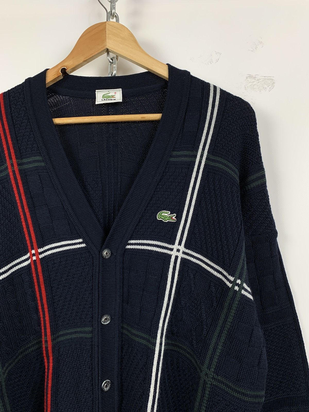 Lacoste Vintage Lacoste Geometric Cable Knit Wool Cardigan Sweater Size US XL / EU 56 / 4 - 3 Thumbnail