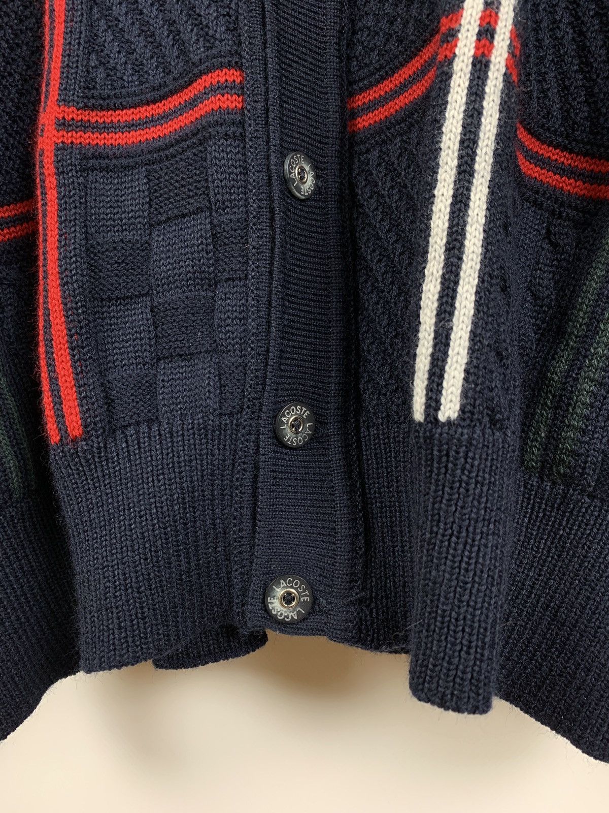 Lacoste Vintage Lacoste Geometric Cable Knit Wool Cardigan Sweater Size US XL / EU 56 / 4 - 13 Thumbnail