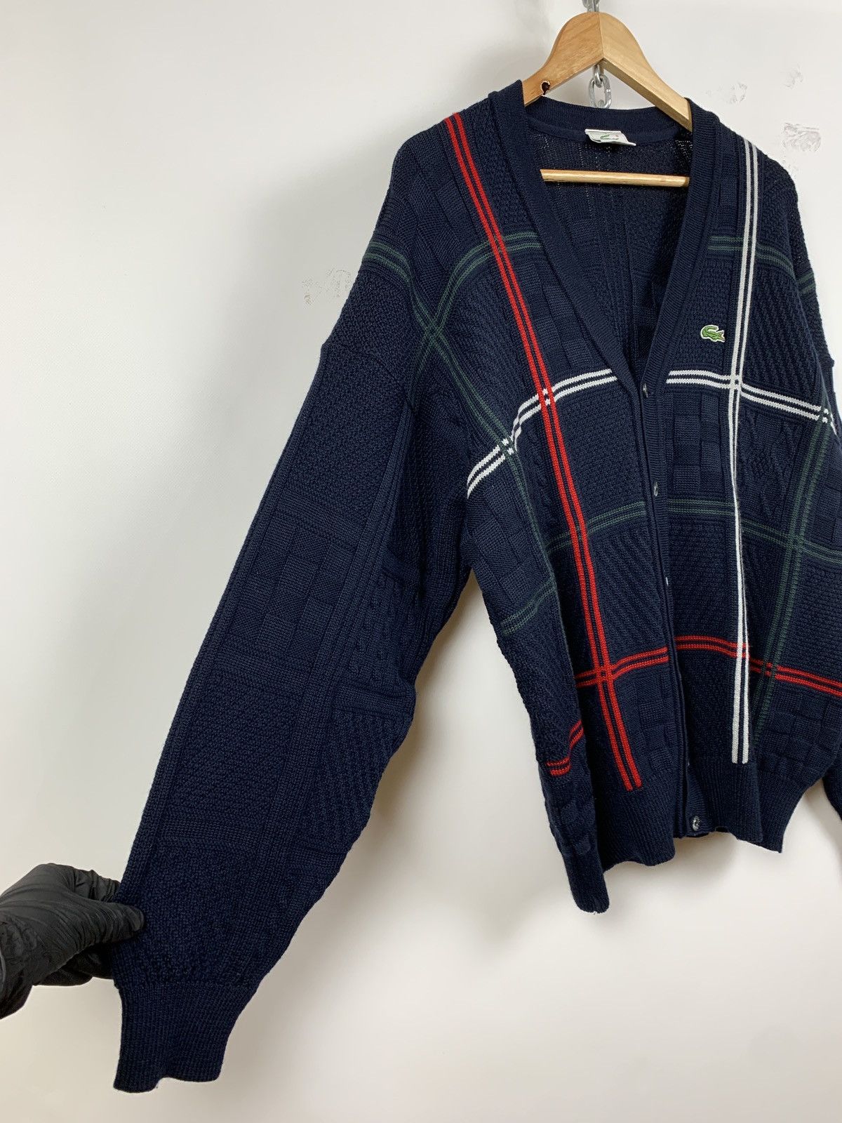 Lacoste Vintage Lacoste Geometric Cable Knit Wool Cardigan Sweater Size US XL / EU 56 / 4 - 7 Thumbnail