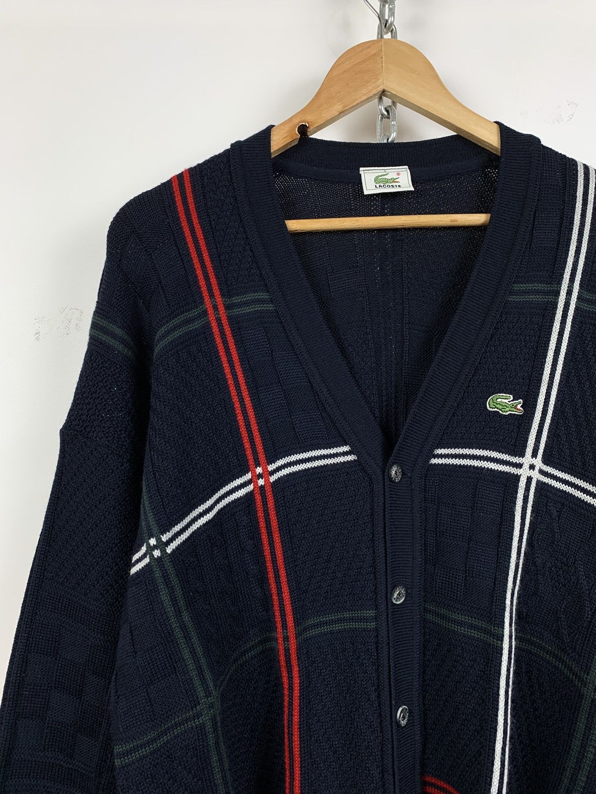 Lacoste Vintage Lacoste Geometric Cable Knit Wool Cardigan Sweater Size US XL / EU 56 / 4 - 4 Thumbnail