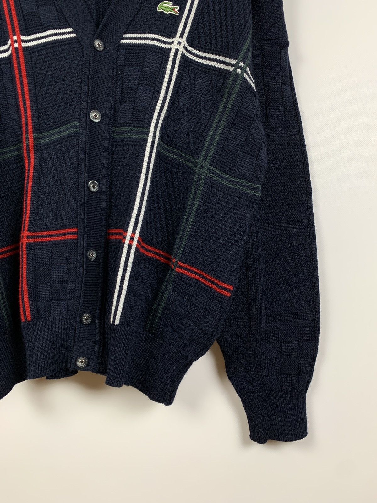 Lacoste Vintage Lacoste Geometric Cable Knit Wool Cardigan Sweater Size US XL / EU 56 / 4 - 6 Thumbnail