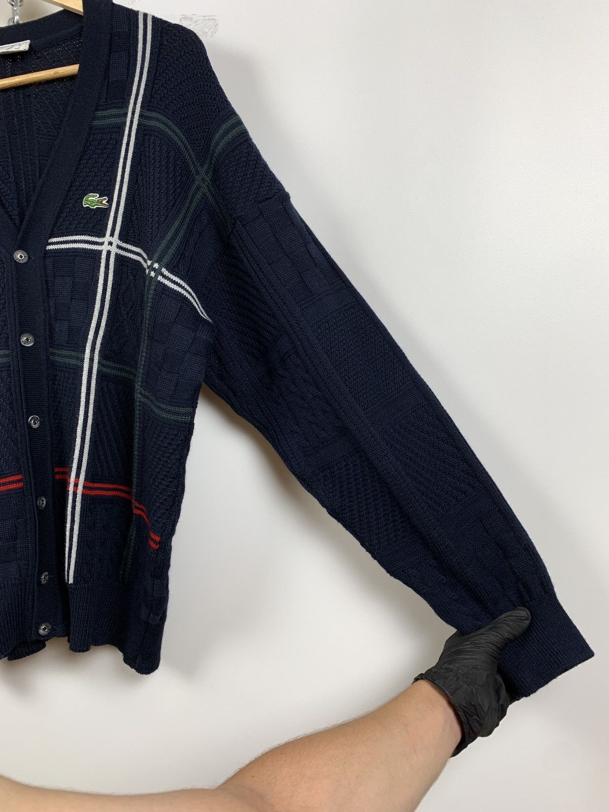 Lacoste Vintage Lacoste Geometric Cable Knit Wool Cardigan Sweater Size US XL / EU 56 / 4 - 8 Thumbnail