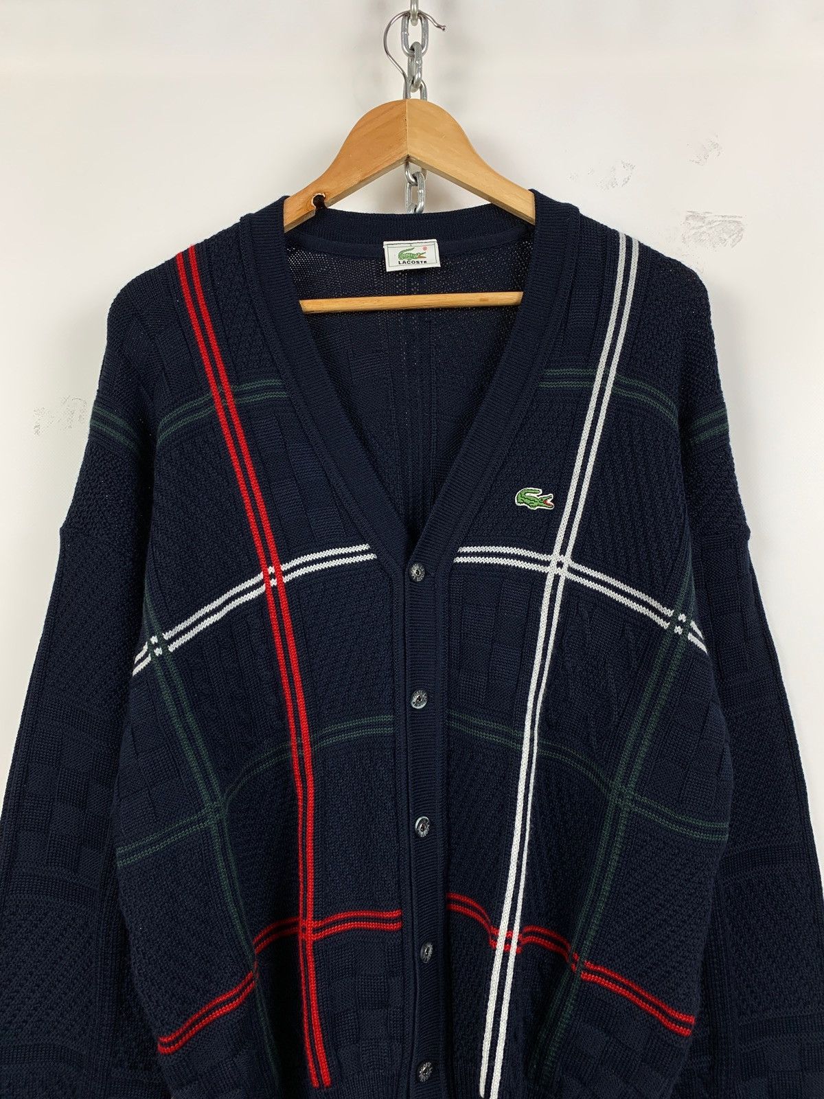 Lacoste Vintage Lacoste Geometric Cable Knit Wool Cardigan Sweater Size US XL / EU 56 / 4 - 2 Thumbnail