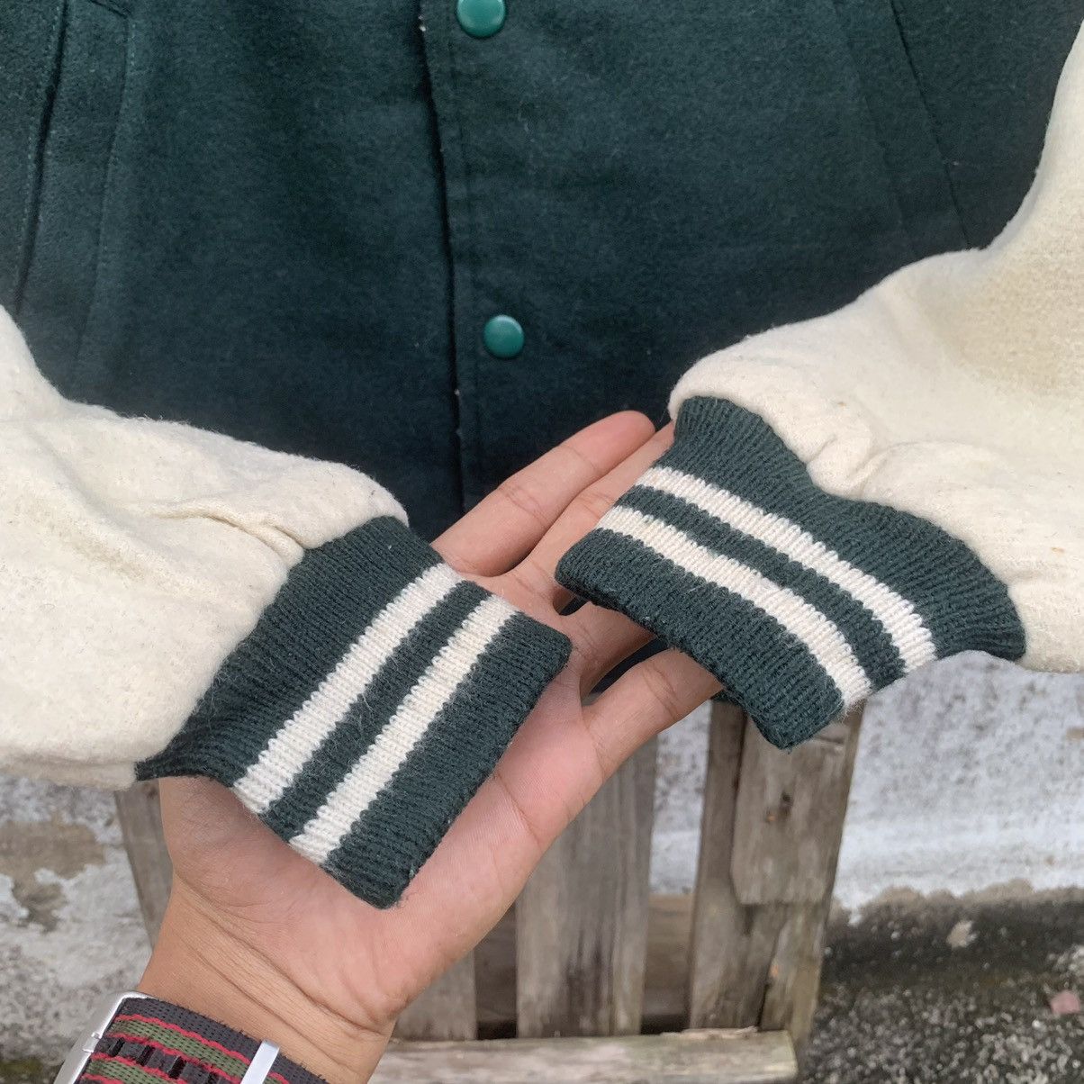 Japanese Brand Dandy Ric Two Tone Wool Varsity Jacket Size US M / EU 48-50 / 2 - 6 Thumbnail