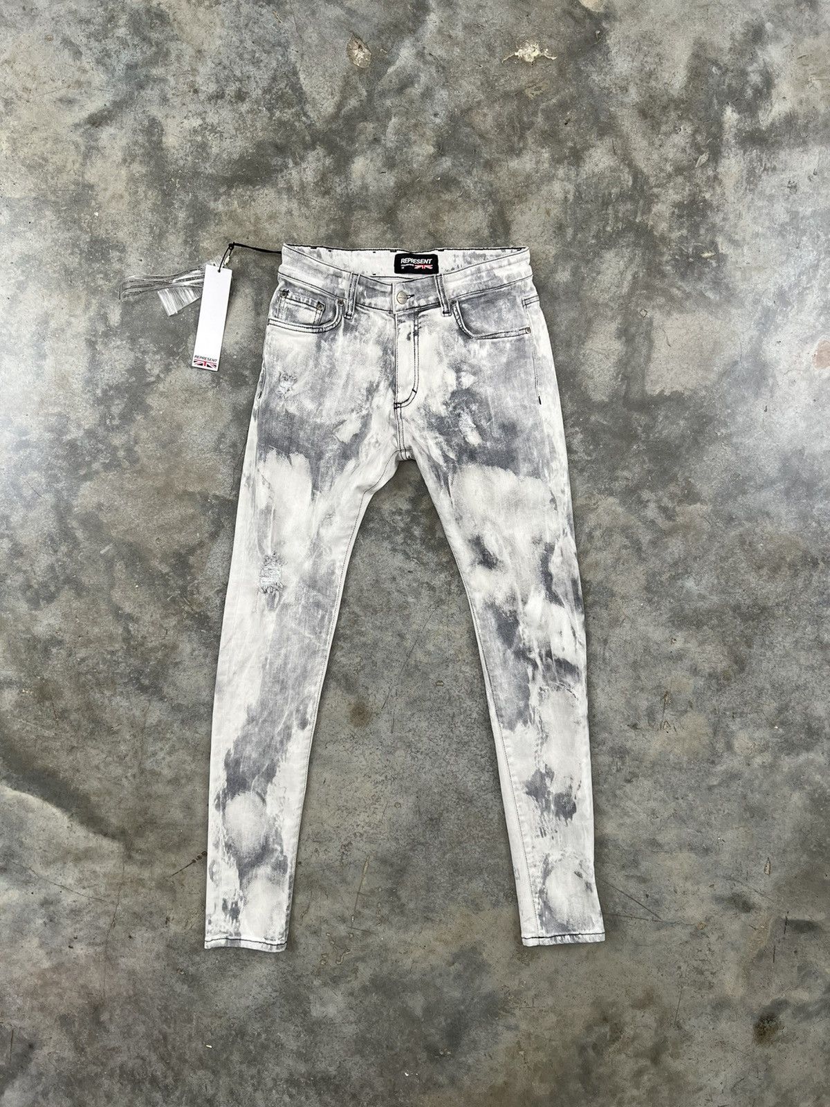 image of Represent Clo. Uk Tie Dye Marbled Skinny Jeans Sz. 30 in White, Men's