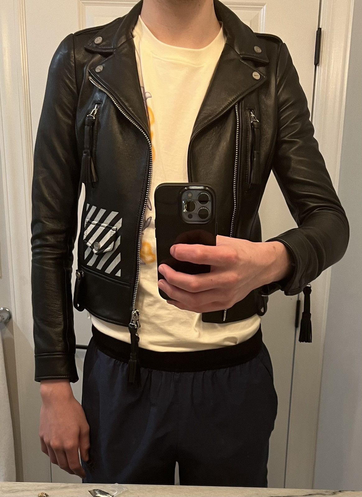 Off-White Off White Virgil Abloh Lambskin Leather Moto Biker Jacket Size US XS / EU 42 / 0 - 11 Thumbnail