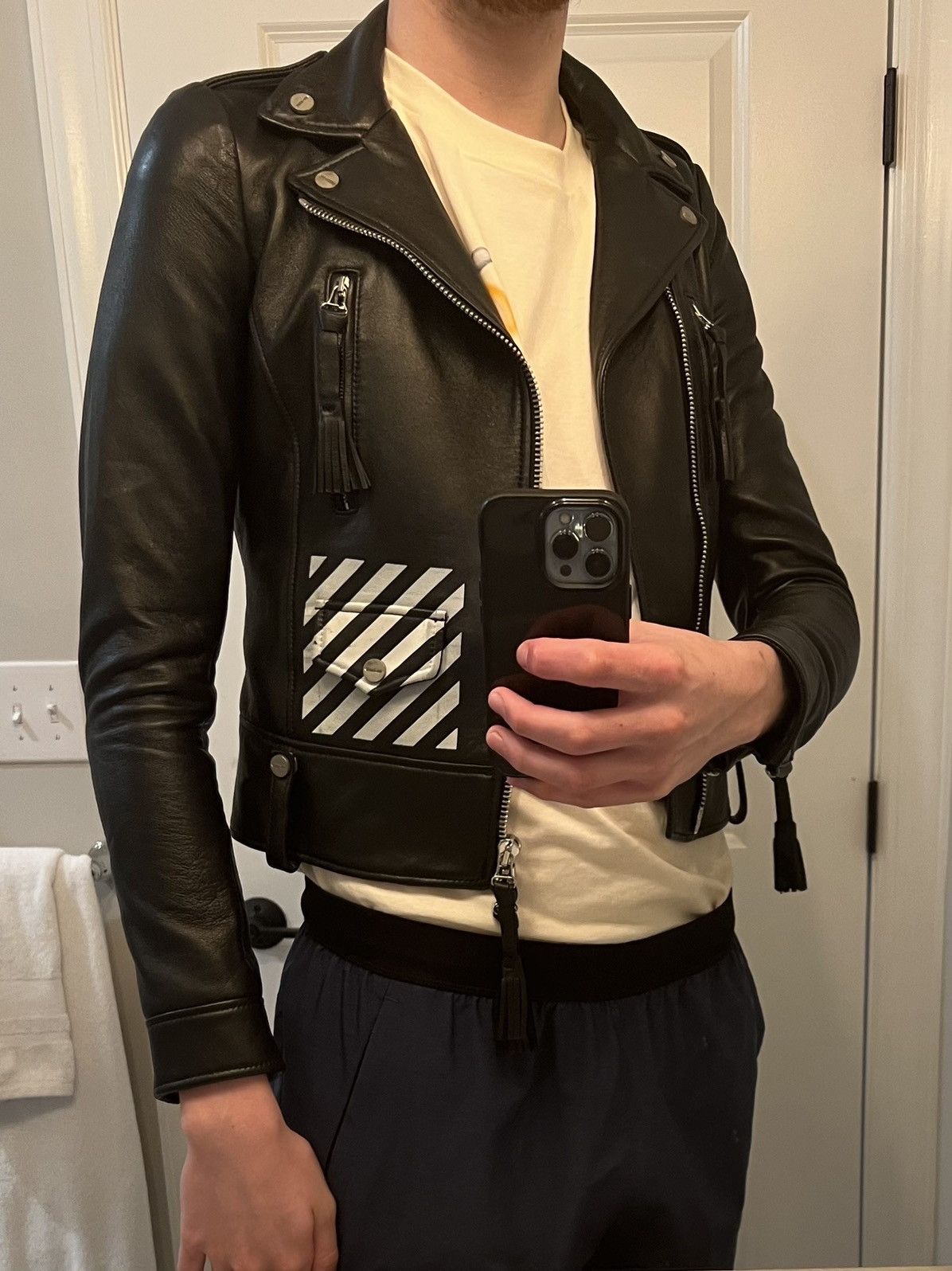 Off-White Off White Virgil Abloh Lambskin Leather Moto Biker Jacket Size US XS / EU 42 / 0 - 10 Thumbnail