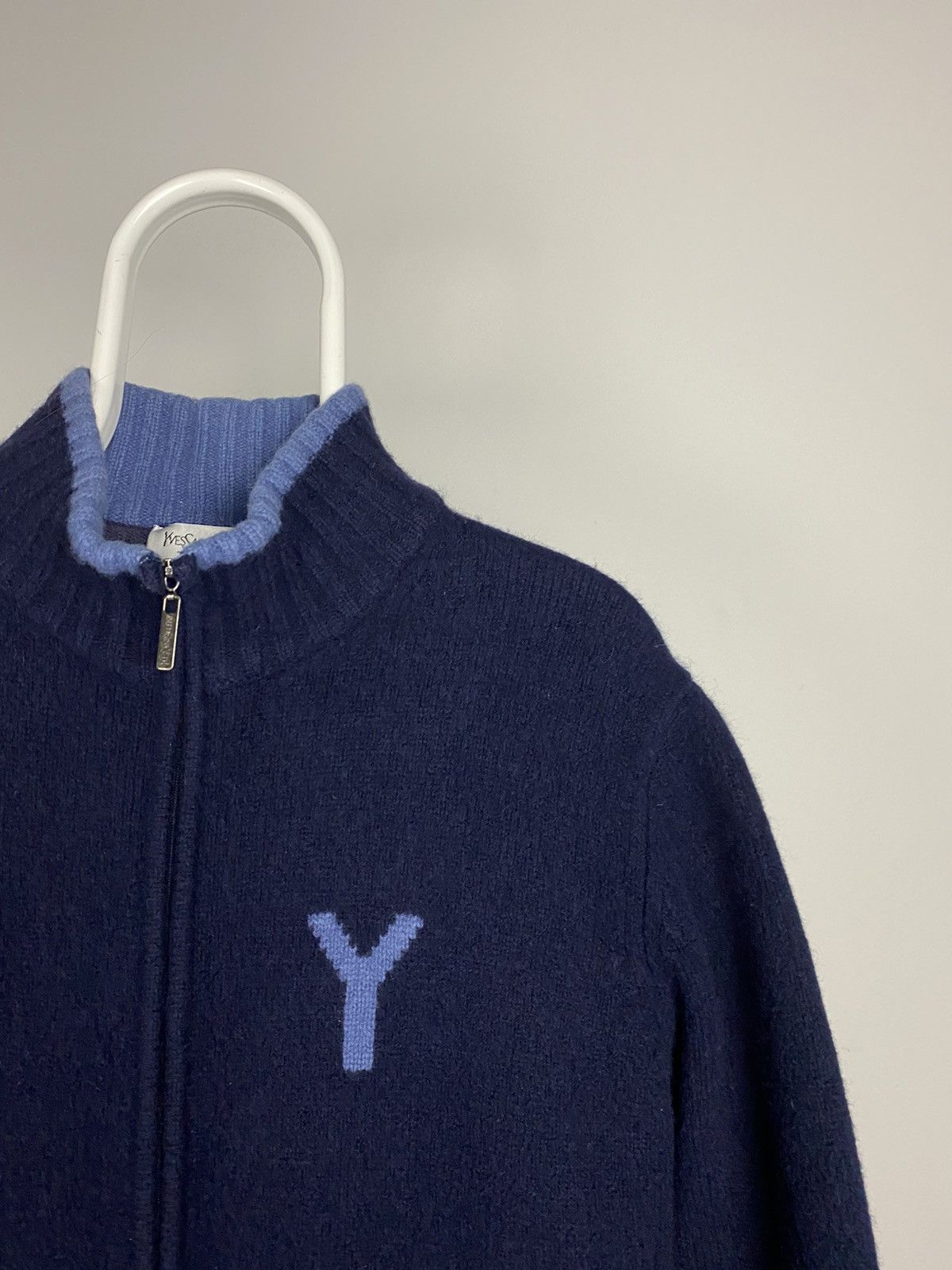 Vintage 90s Yves Saint Laurent vintage zip up navy YSL sweater Size US L / EU 52-54 / 3 - 2 Thumbnail