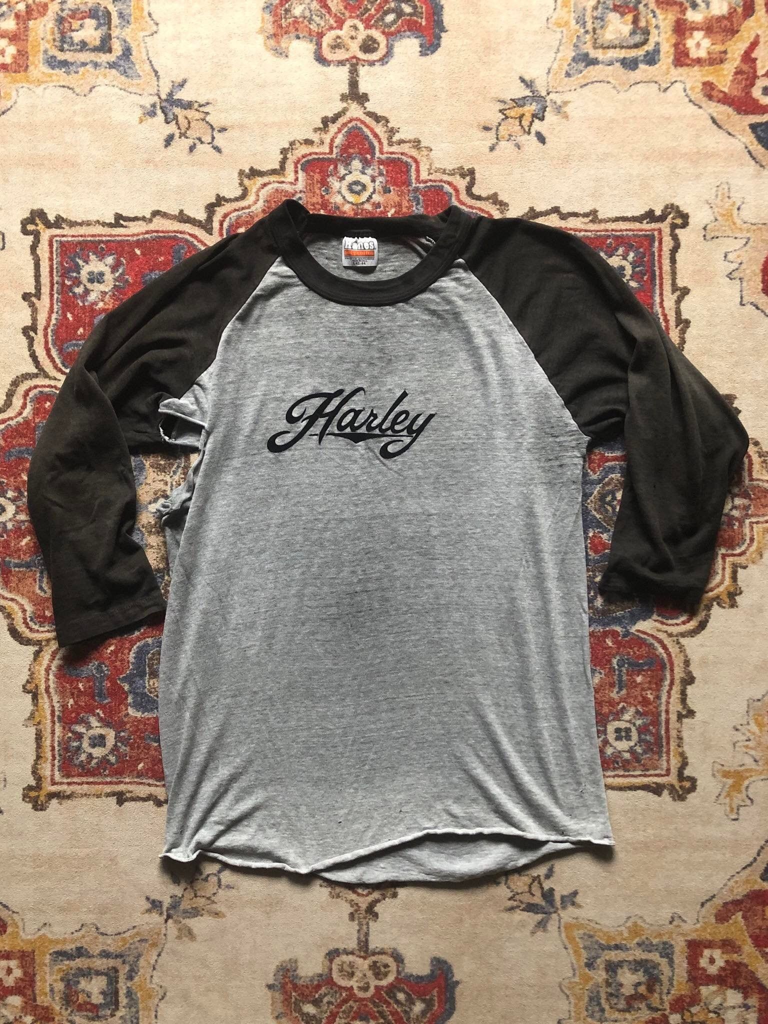 Vintage 80s Harley Davidson Thrashed Raglan Shirt